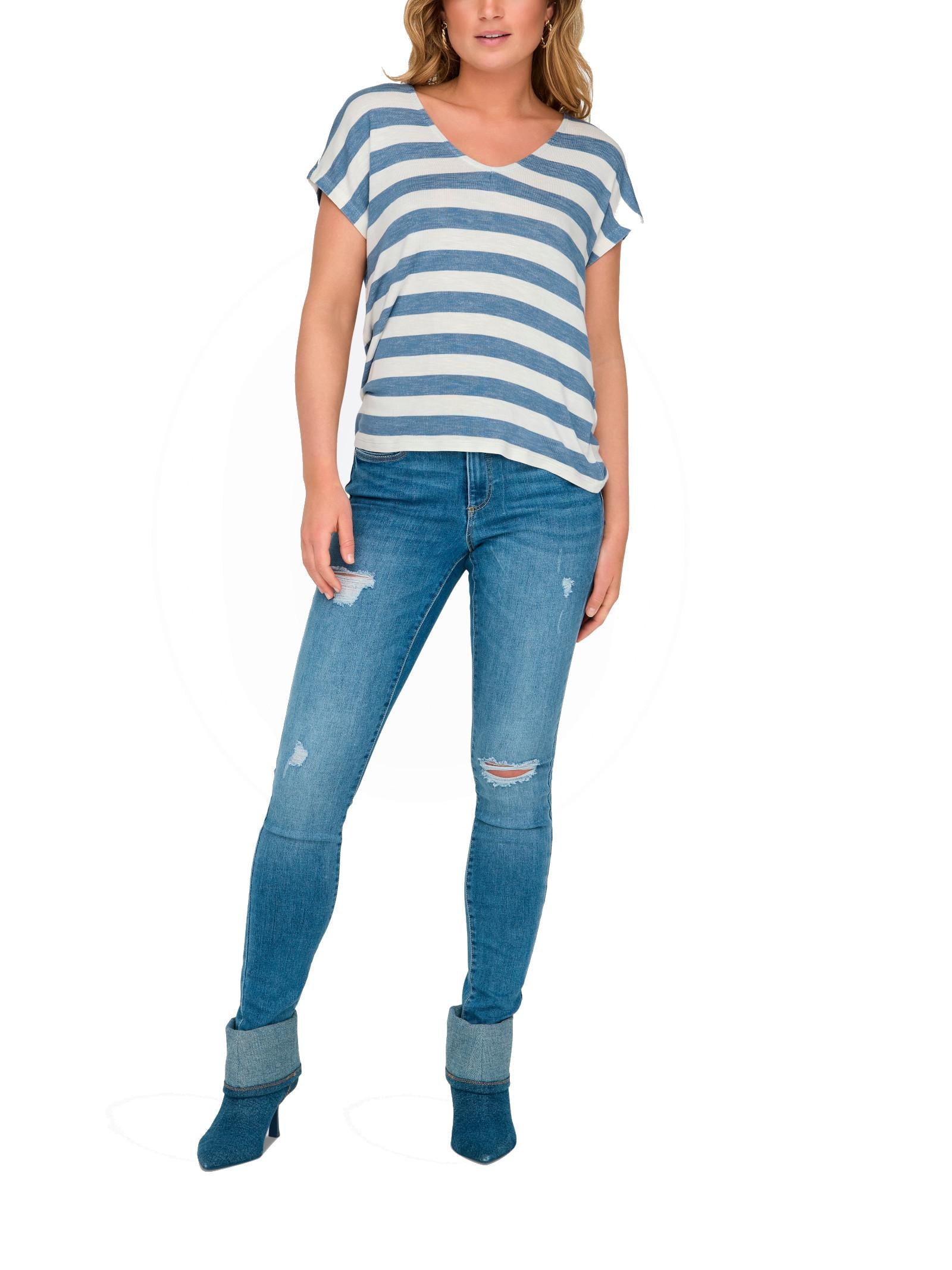 T-shirt Only Bianco Celeste Lira a righe 15252103 /Infinity ONLY 