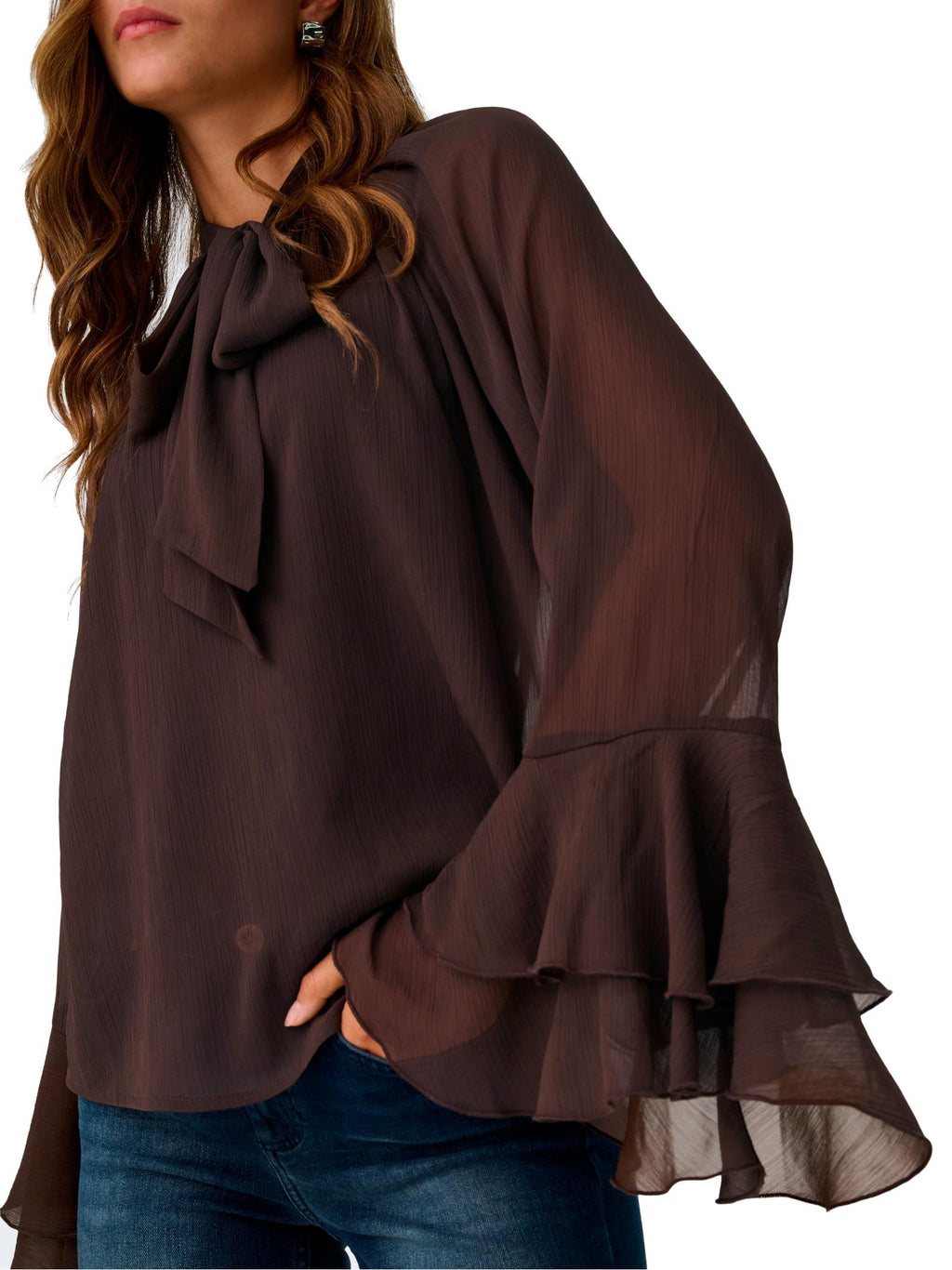 Blusa Only Ninna Marrone collo annodato 15367241 /Coffee Bean ONLY 