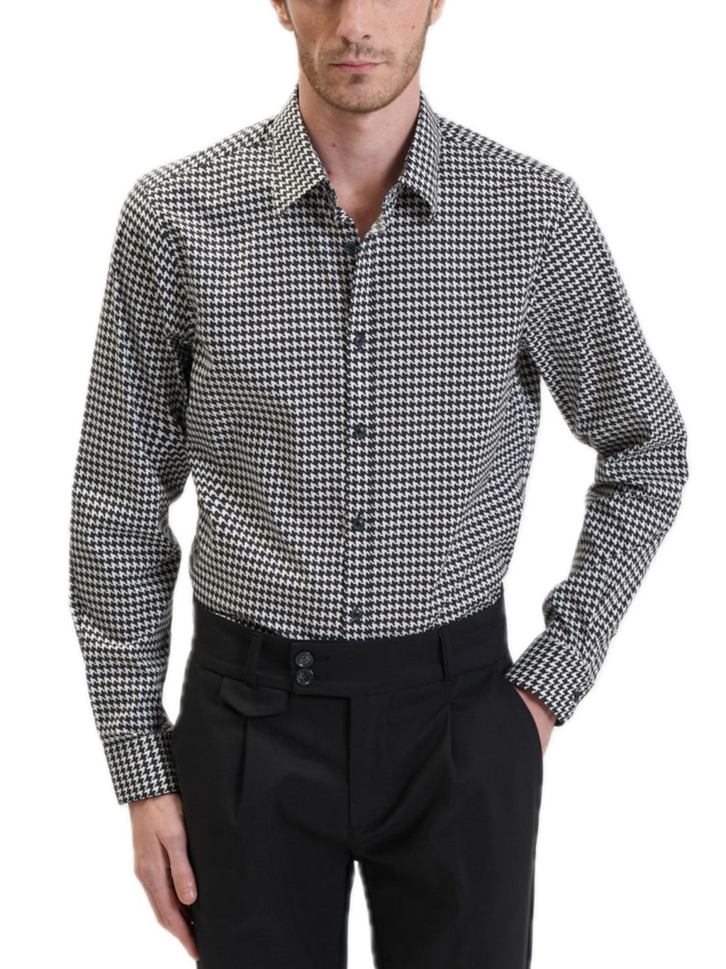 Camicia Uomo pied e poul manica lunga Bianco Nera