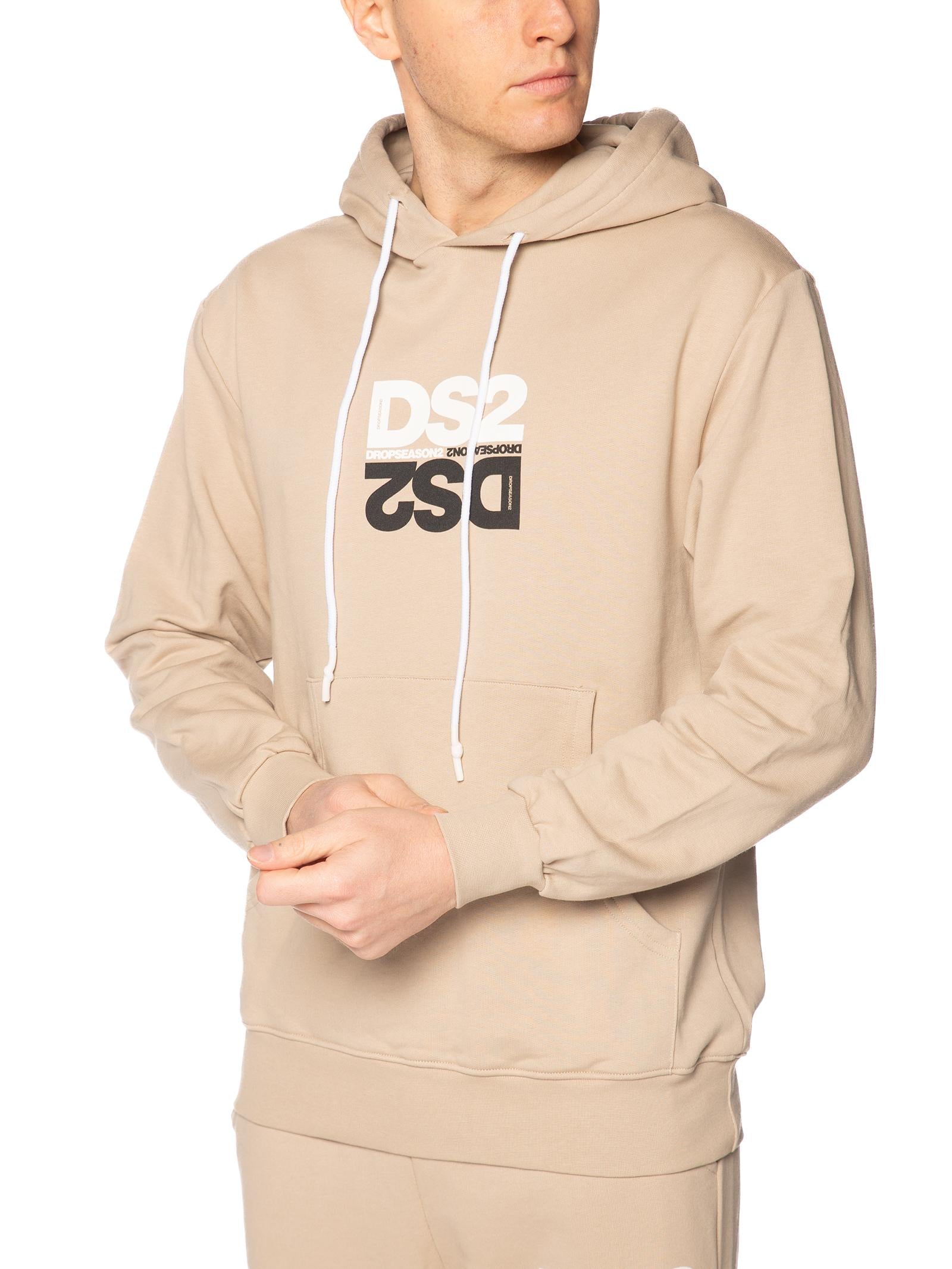 Felpa DS2 Sabbia stampa specchio con cappuccio SS26253 SABBIA DS2 