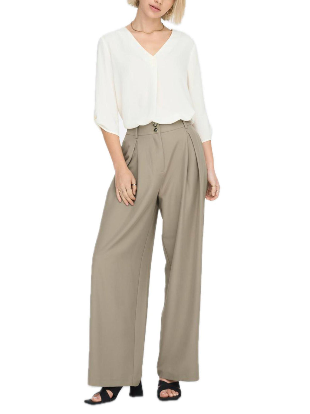Blusa Jacqueline De Yong Bianco Diva scollo a V 15226911 /Cloud Dancer JDY 
