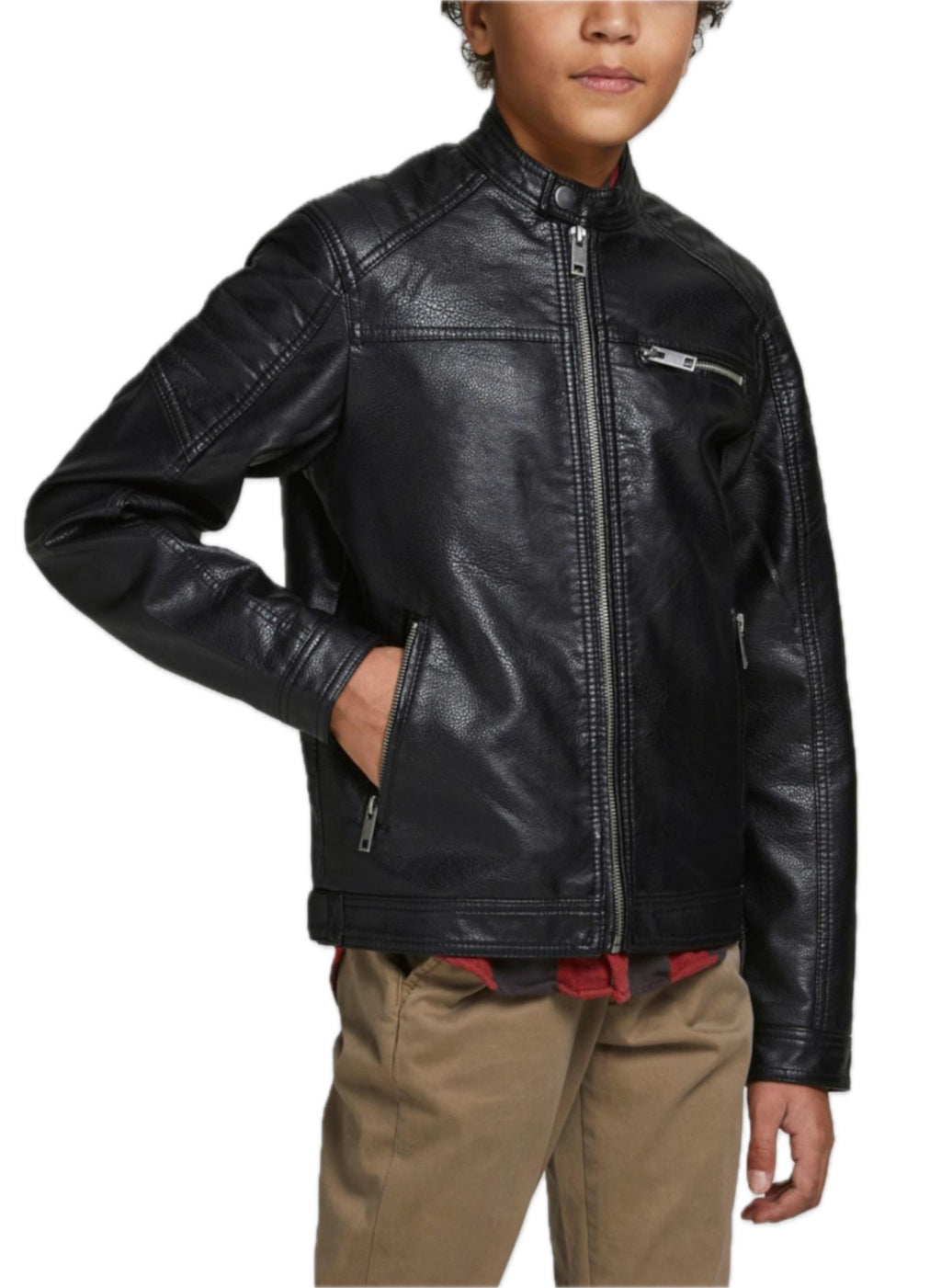 Giubbotto Jack & Jones Nero in ecopelle 12173956 /Black JACK & JONES JUNIOR 