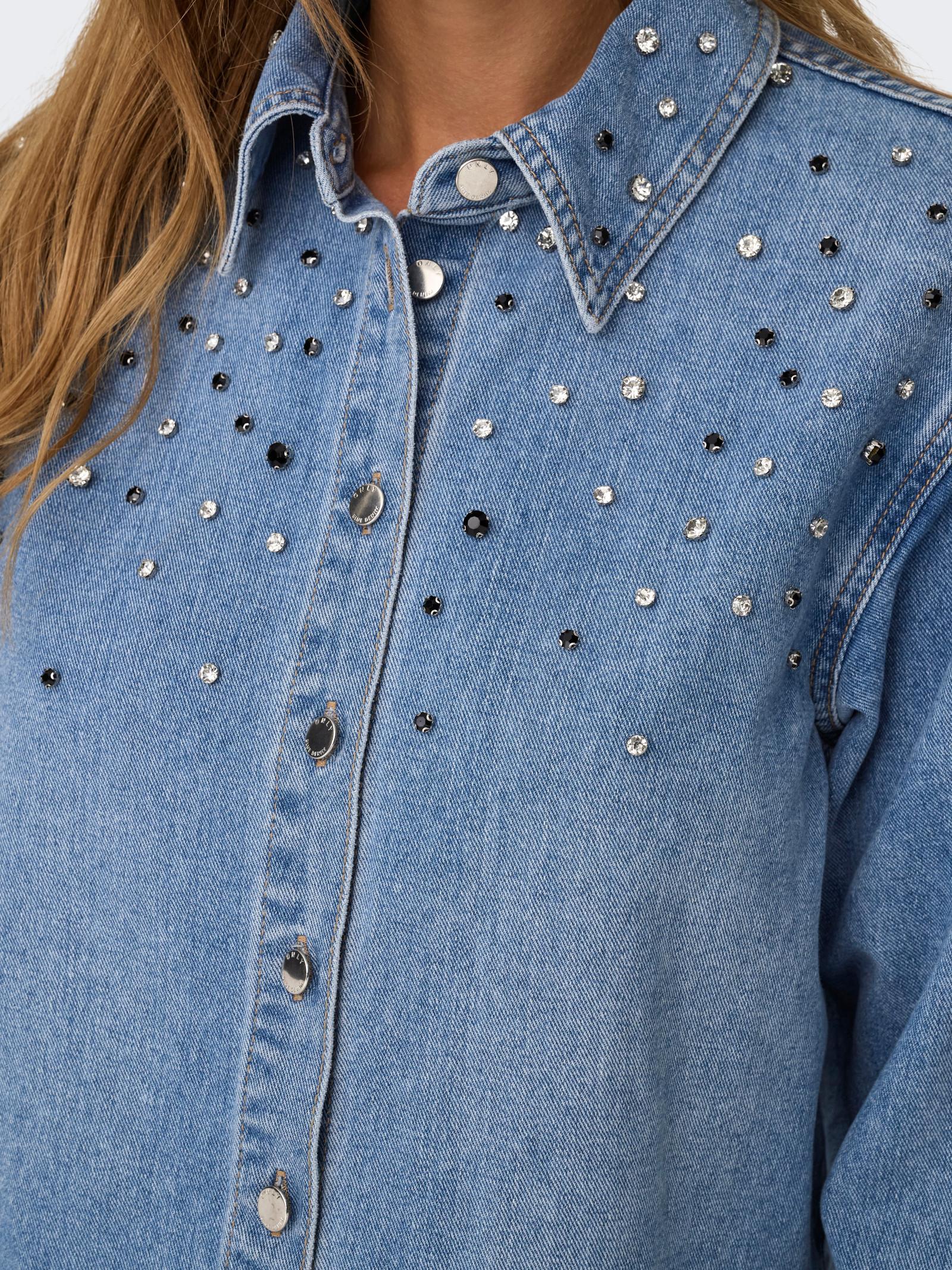 Camicia Only Maggie LIght Blue Denim con strass 15341749 /Light Blue Denim ONLY 