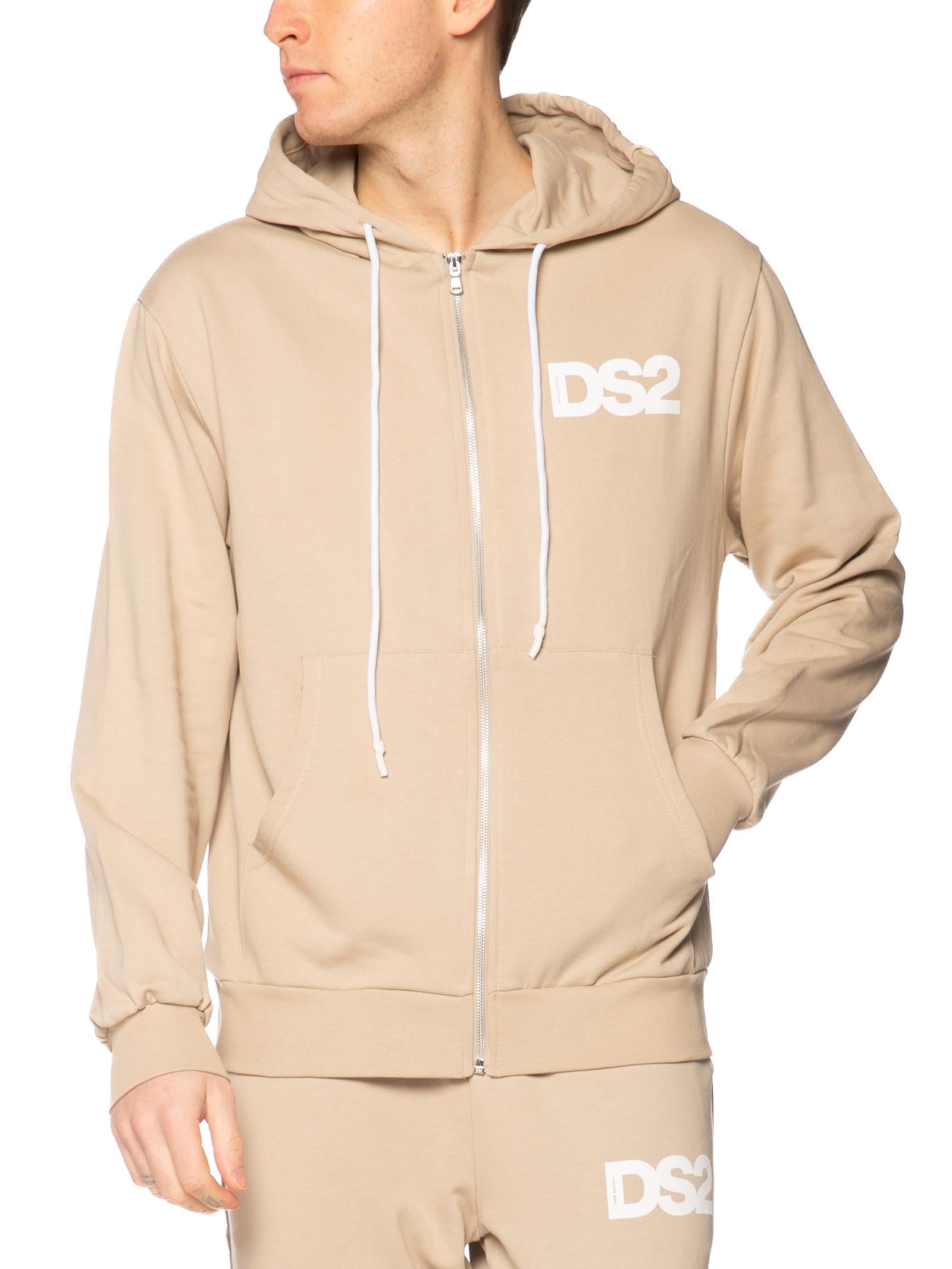 Felpa DS2 Sabbia Basic con cappuccio e zip SS26271 SABBIA DS2 