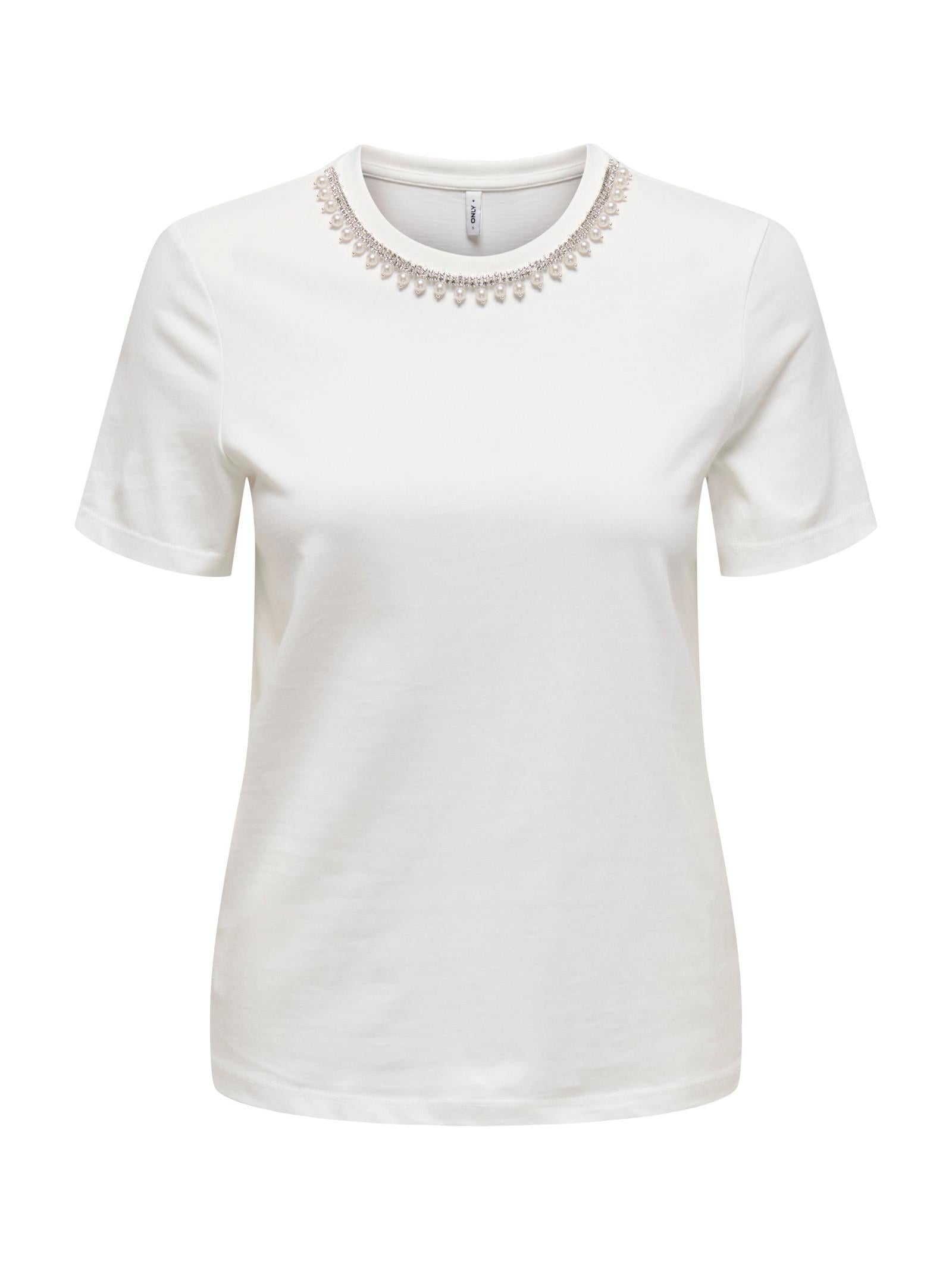 T-shirt Only Jolly Bianco girocollo perle 15356167 /Cloud Dancer ONLY 