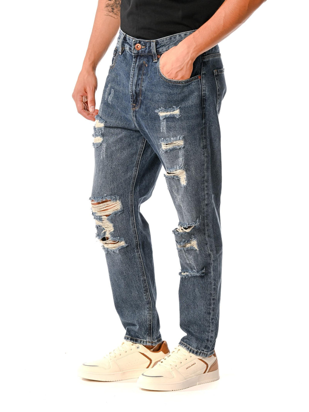 Jeans Gianni Lupo Mike Blue denim cropped con strappi GL622Y MEDIUM BLUE DENIM GIANNI LUPO 