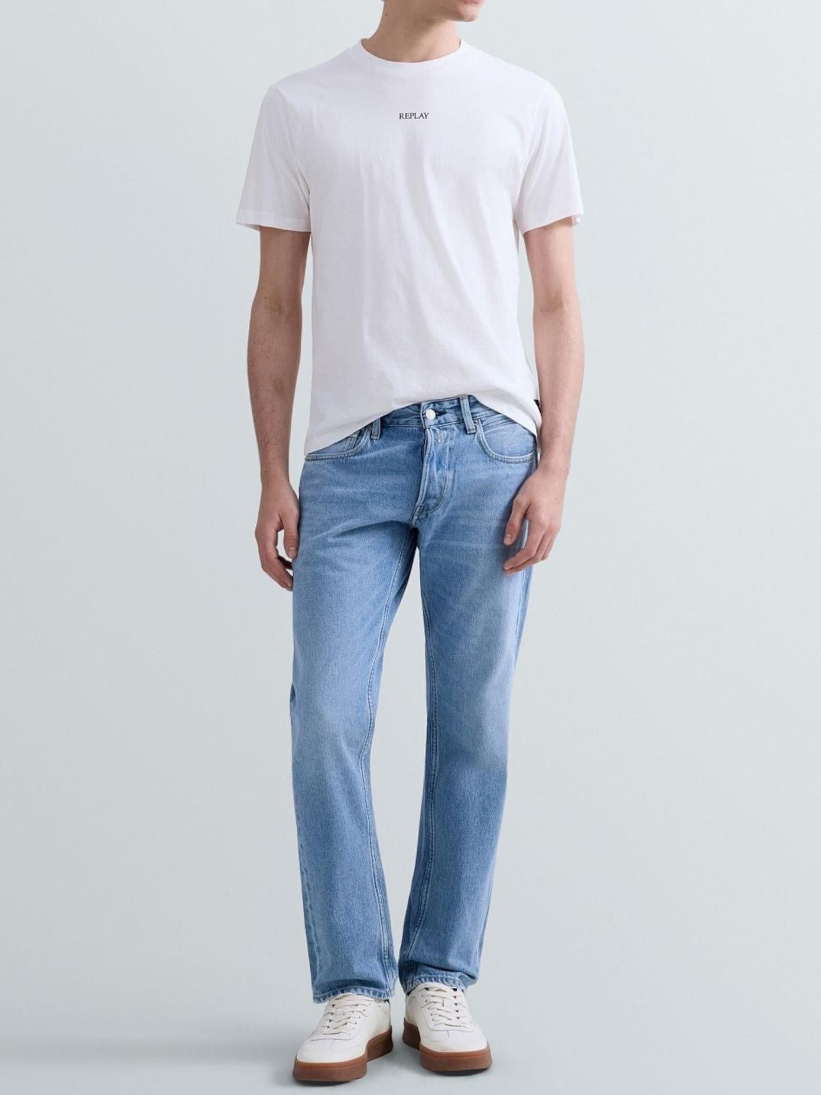 T-shirt Replay Bianco Basic logo frontale M3098 011 REPLAY 