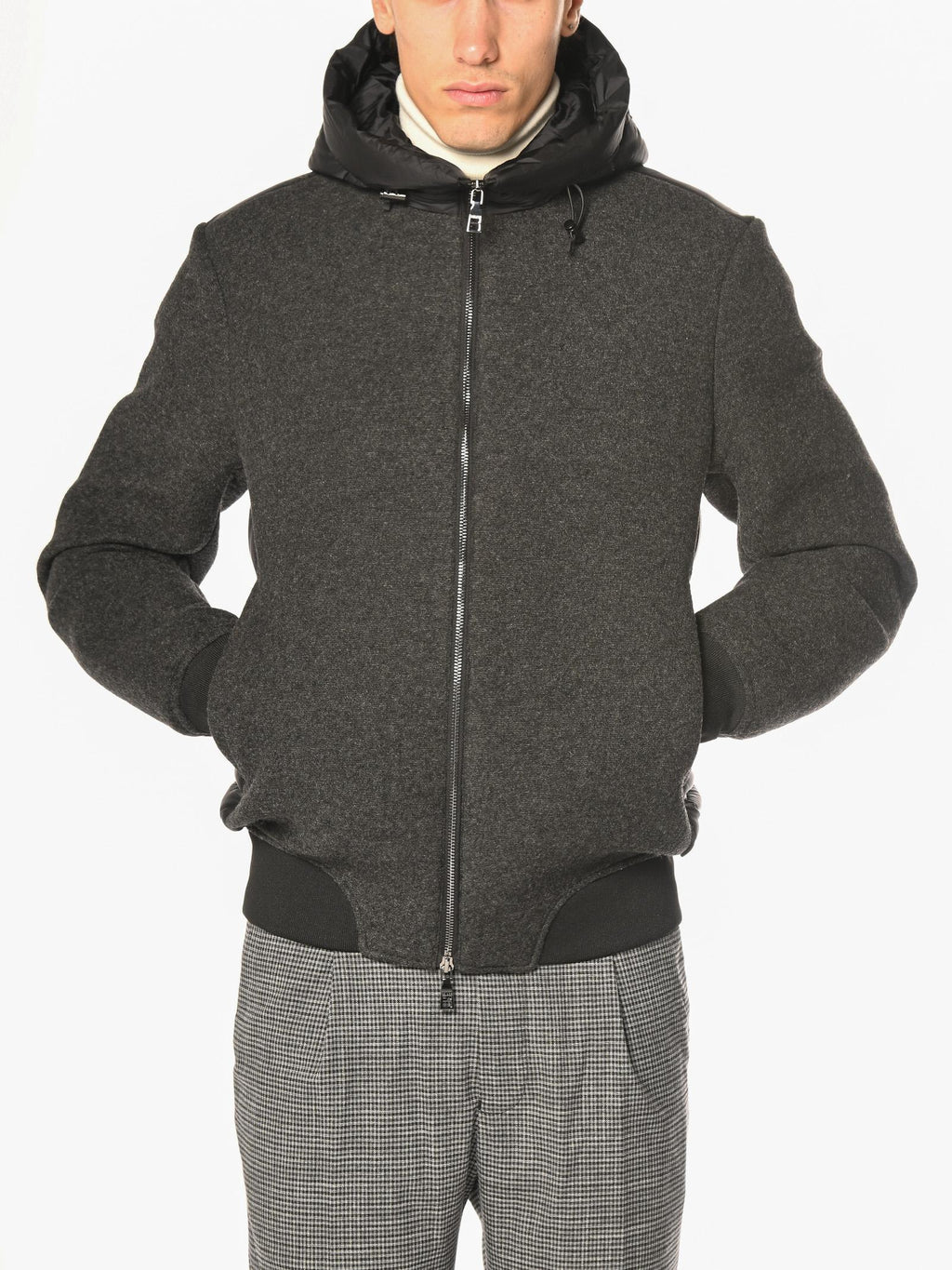 Bomber Seinse Nero in panno cappuccio GBI1096 NERO SEINSE 