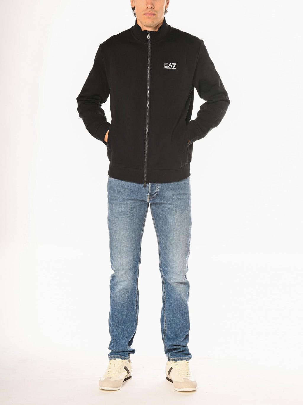 Felpa Emporio Armani Nero train core con zip 8NPM36 1200 EA7 