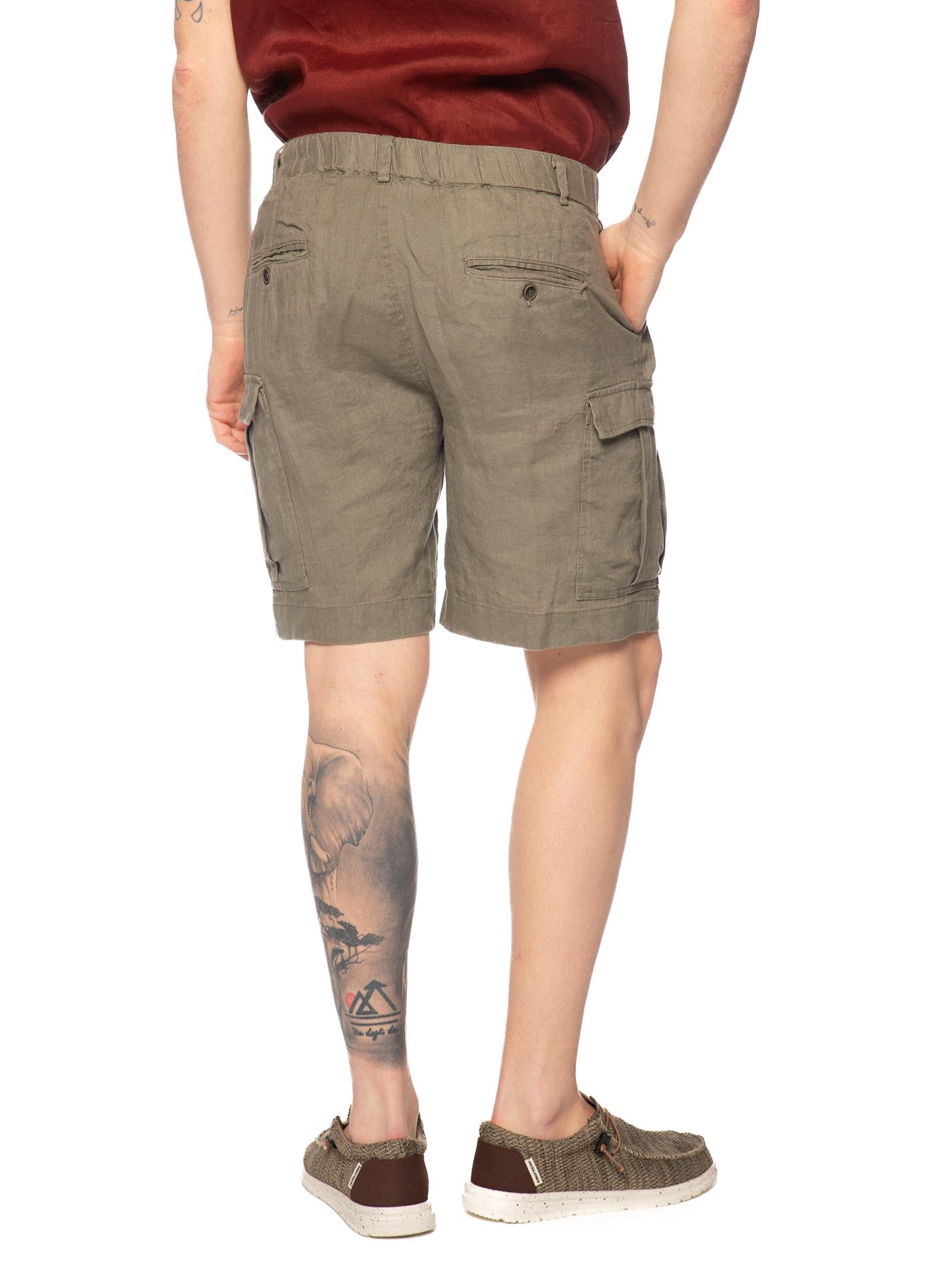 Bermuda Seinse Verde cargo in lino con elastico dietro PB1525 VERDE SEINSE 