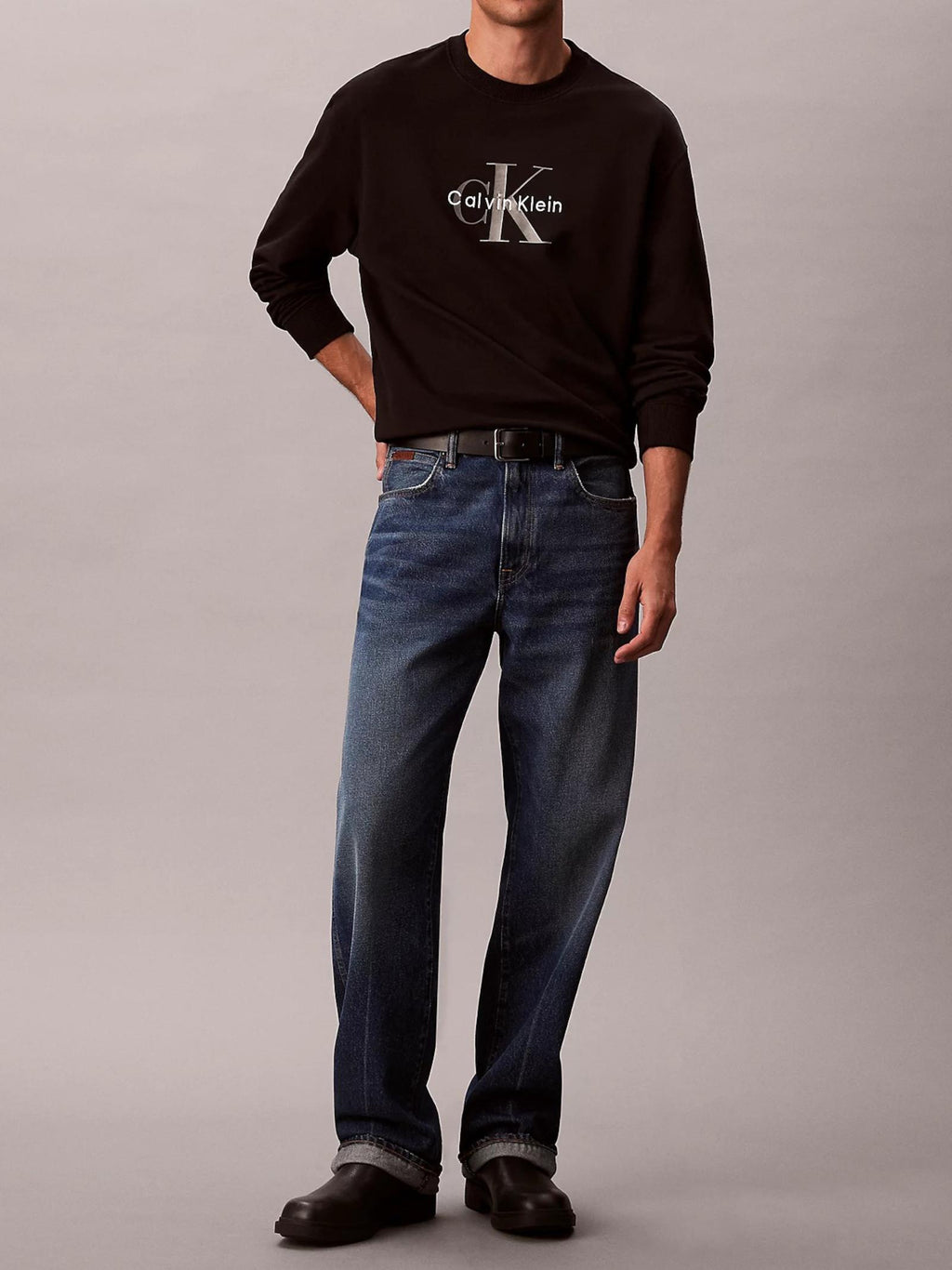 Felpa Calvin Klein Nero Terry girocollo LV04RD242G UB1 CALVIN KLEIN 