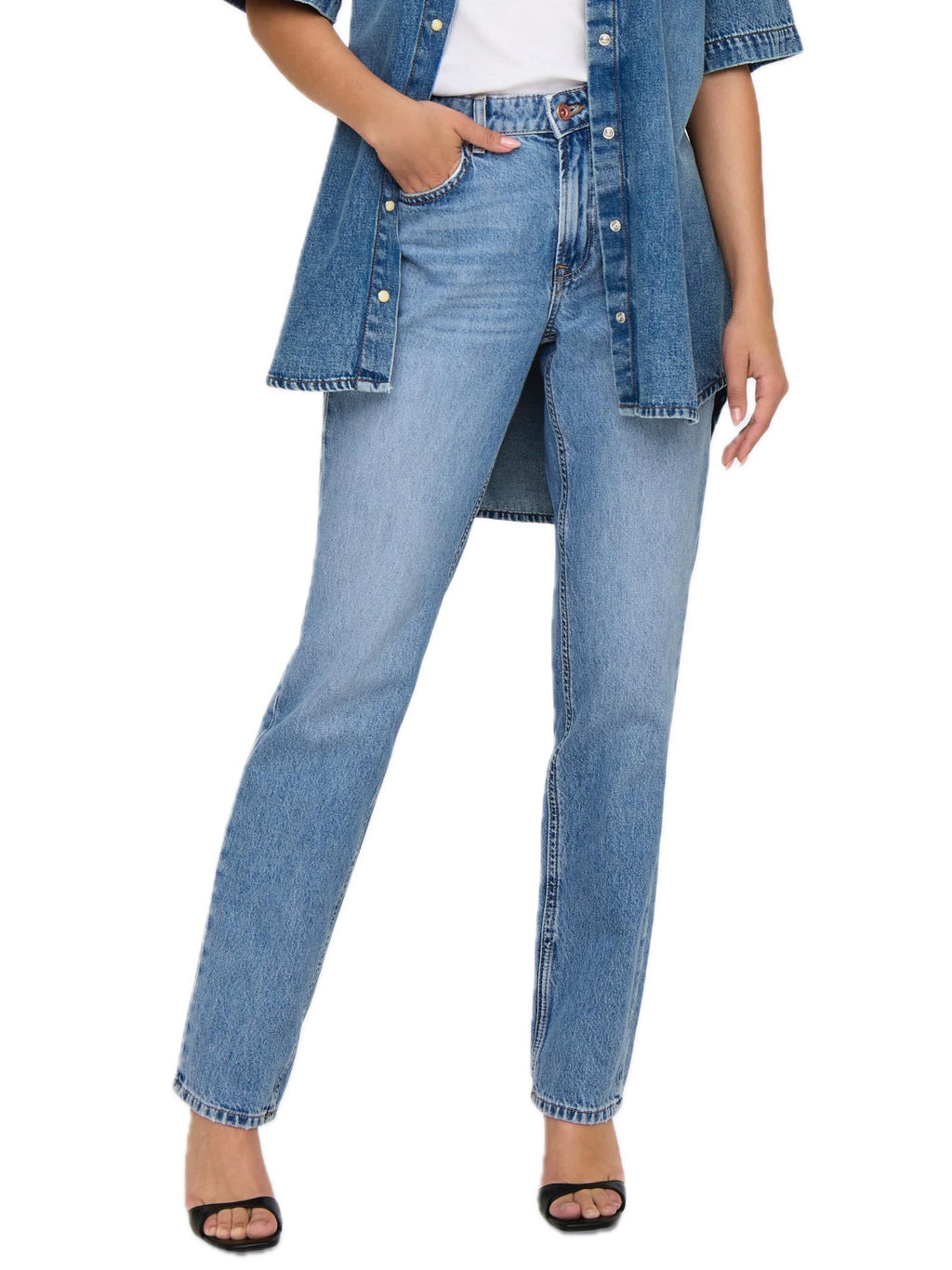 Jeans Only Blue Denim Brenda Straight fit 15345428 /Light Medium Blue Denim ONLY 