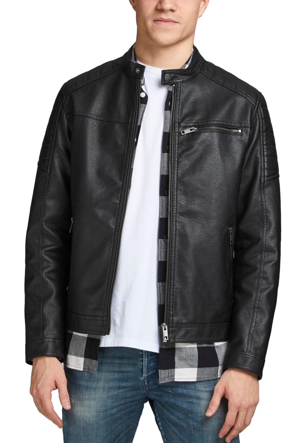 Giubbotto Jack & Jones Nero Rocki ecopelle 12147218 /Black JACK & JONES 