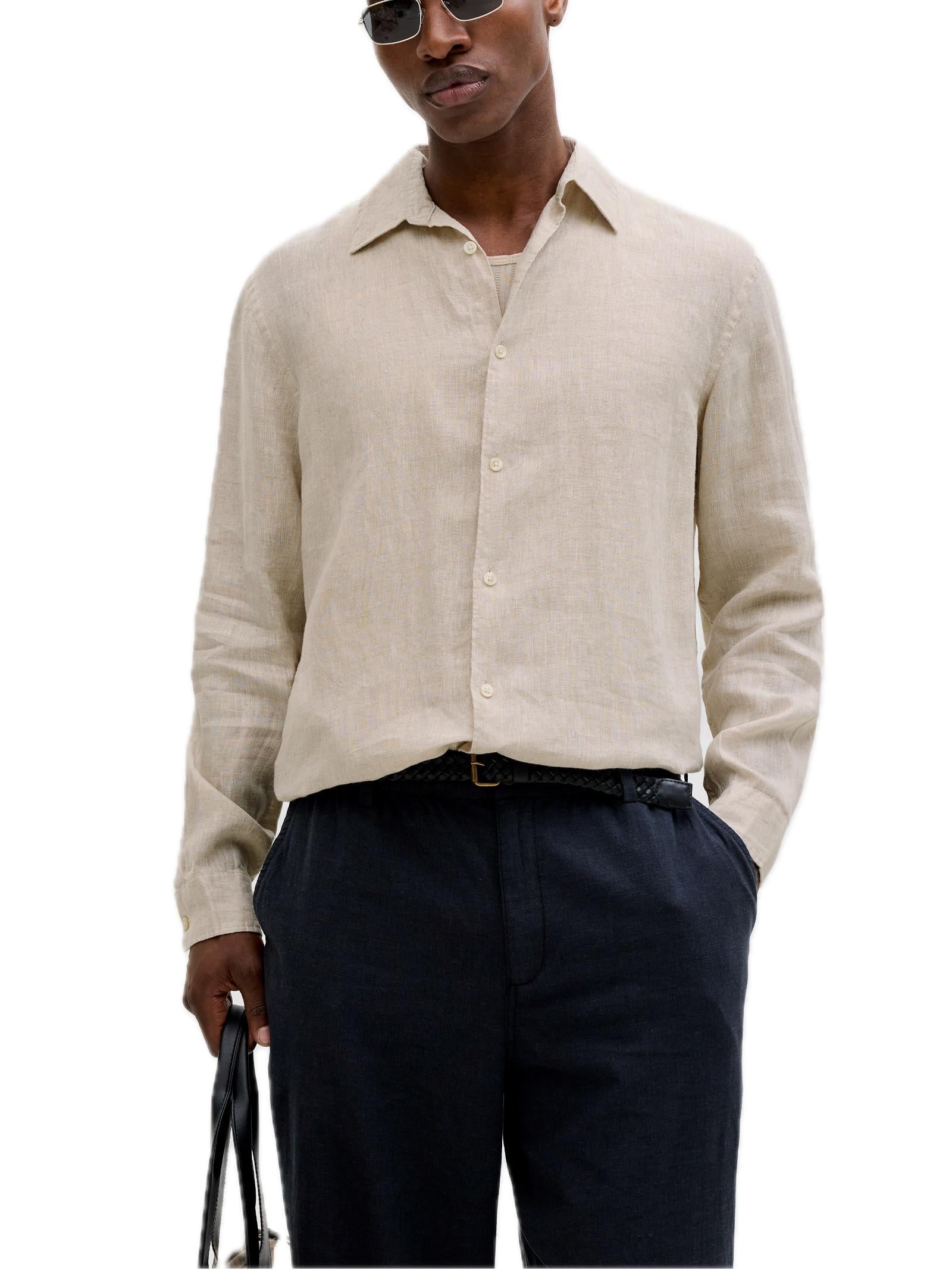 Camicia Jack & Jones Beige Lawrence lino 12293563 /Silver Lining JACK & JONES 