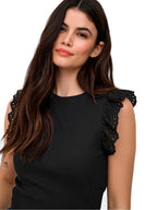 T-shirt Only Bianco Mathilda pizzo 15308890 /Black ONLY 