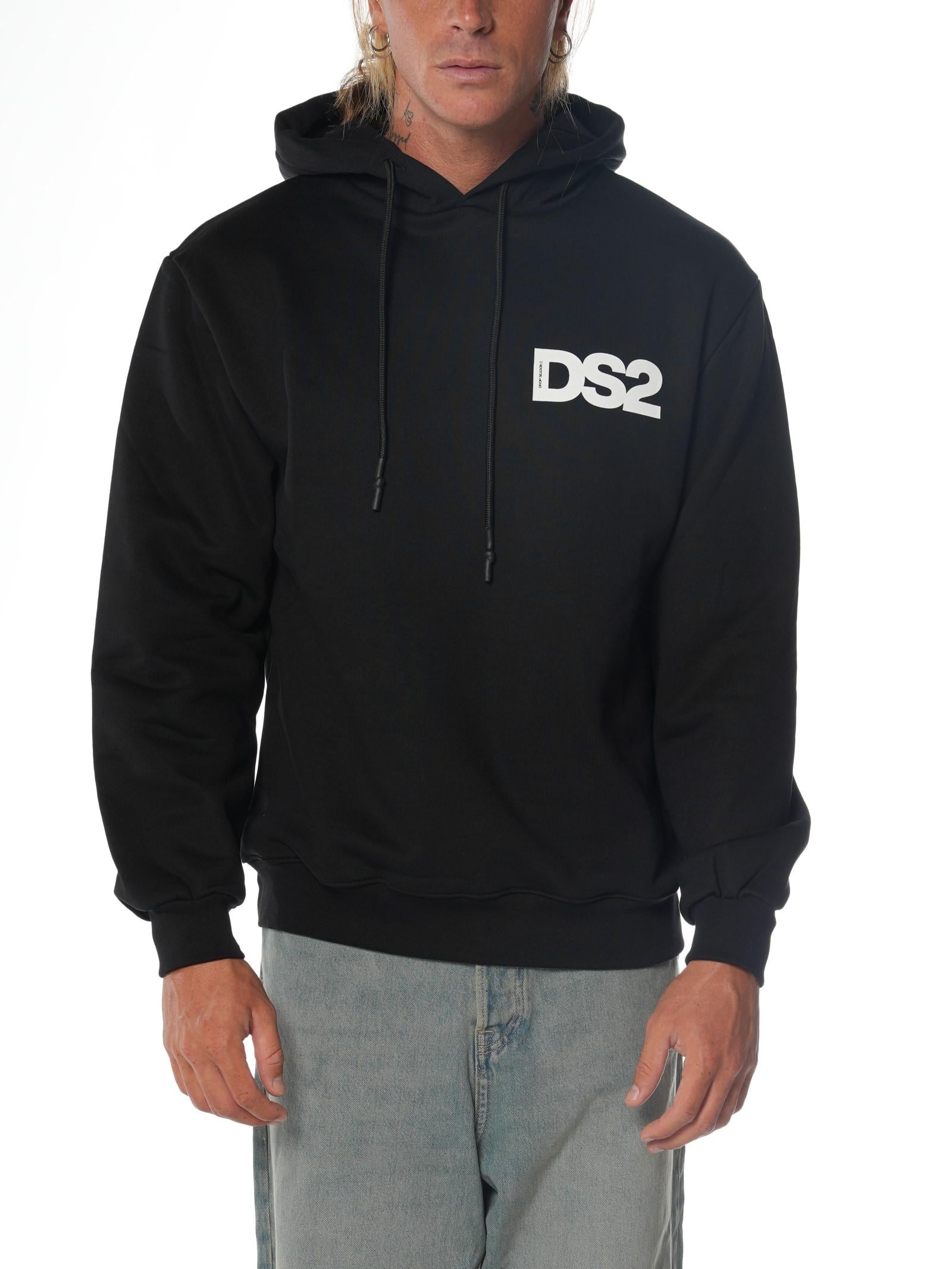 Felpa DS2 Nero Basic con cappuccio FW25227 NERO DS2 