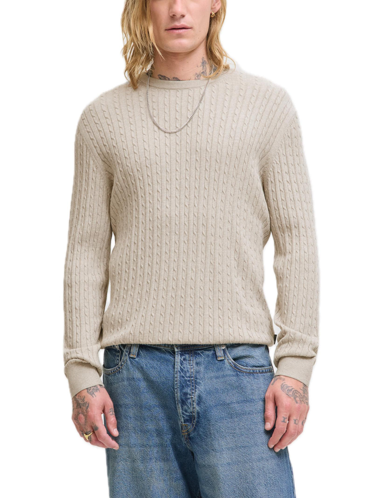 Maglia Jack & Jones Emil Beige trecce 12278785 /Oatmeal JACK & JONES 