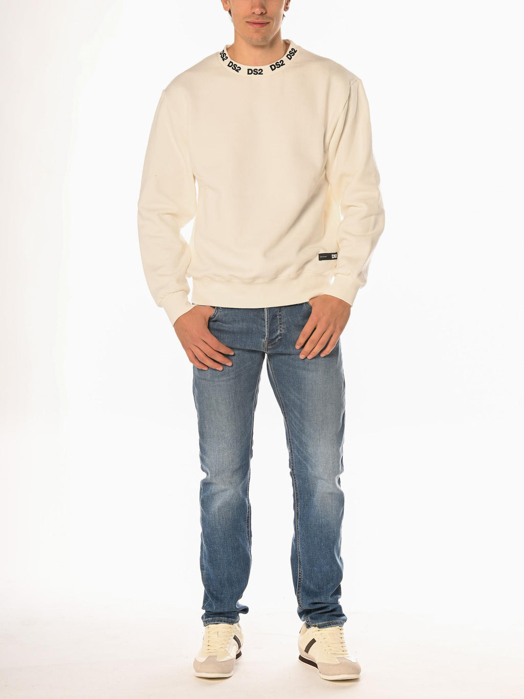 Felpa DS2 Bianco girocollo stampata FW25223 BIANCO DS2 