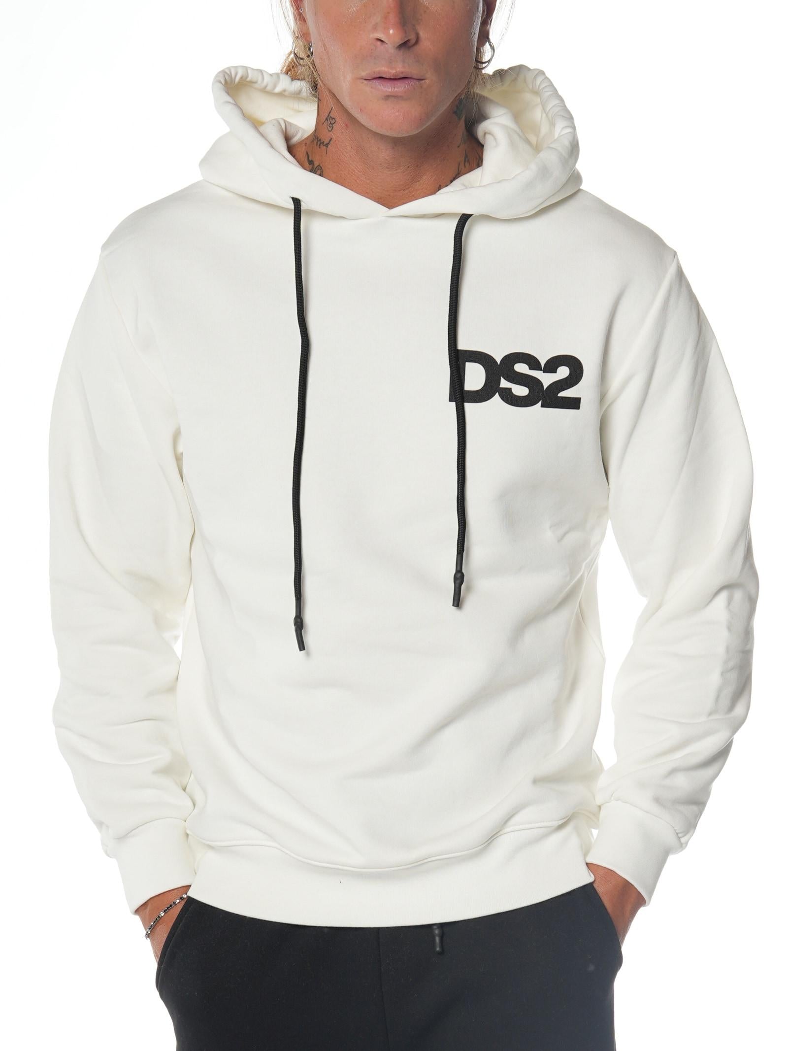 Felpa DS2 Bianco Basic con cappuccio FW25227 BIANCO DS2 