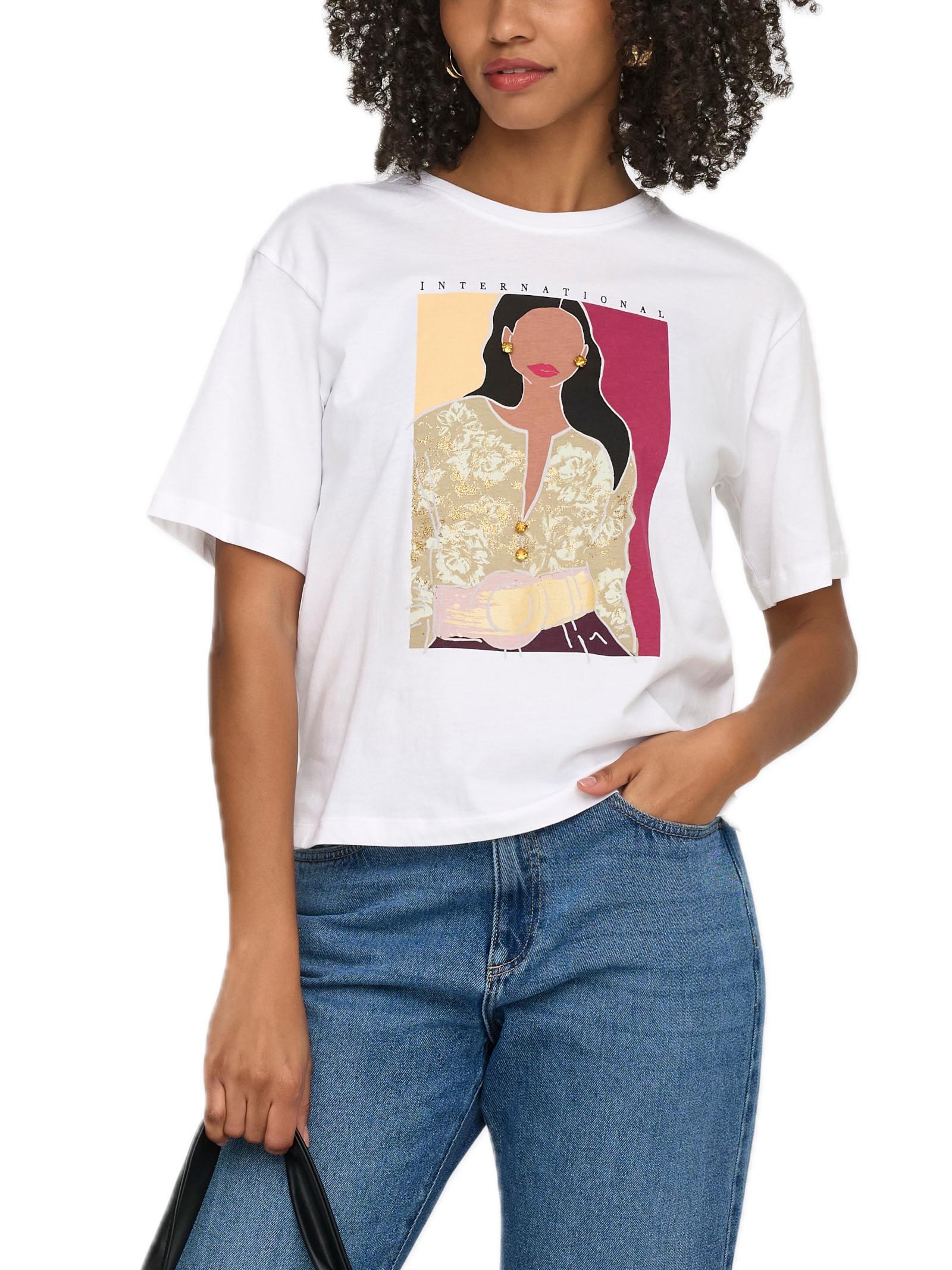 T-shirt Only Bianco Susan stampa 15372179 /Inter. Bright White ONLY 