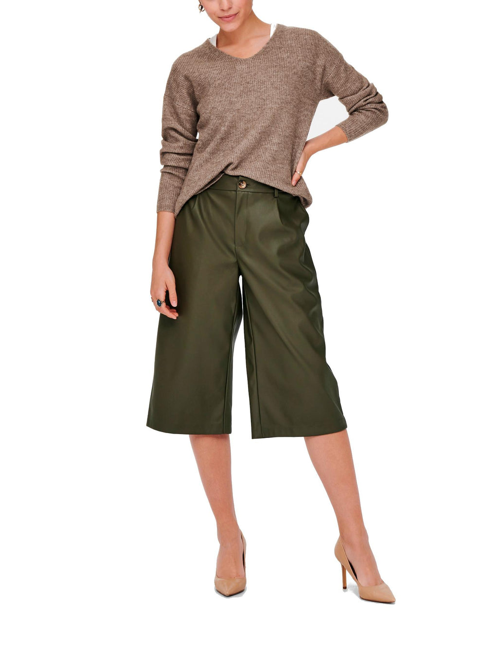 Maglia Only Camilla Nocciola scollo a V 15204588 /Caribou ONLY 