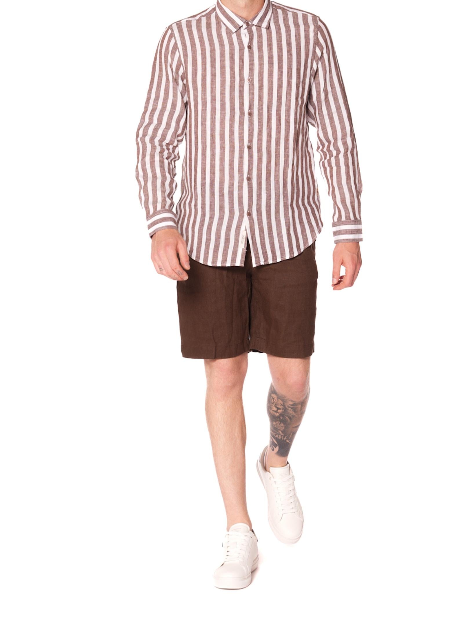 Camicia Gianni Lupo Bianco Marrone in lino GL7781S COFFEE GIANNI LUPO 