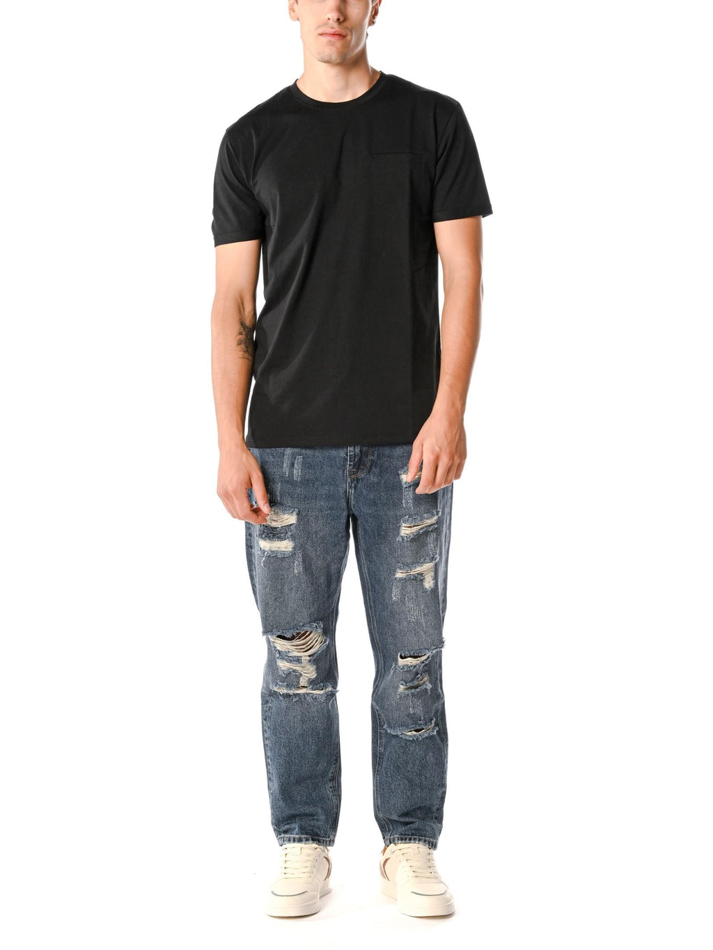 Jeans Gianni Lupo Mike Blue denim cropped con strappi GL622Y MEDIUM BLUE DENIM GIANNI LUPO 