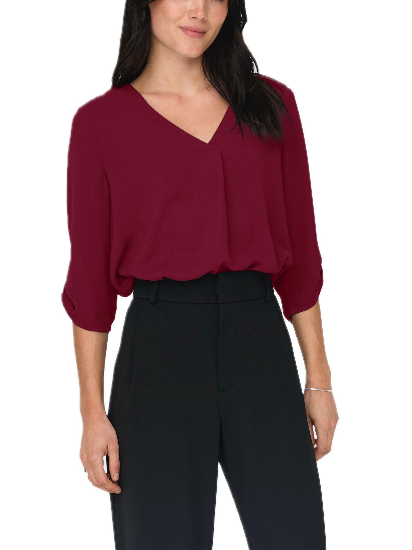 Blusa Jacqueline De Yong Bordeaux Diva scollo a V 15226911 /Cabernet JDY 