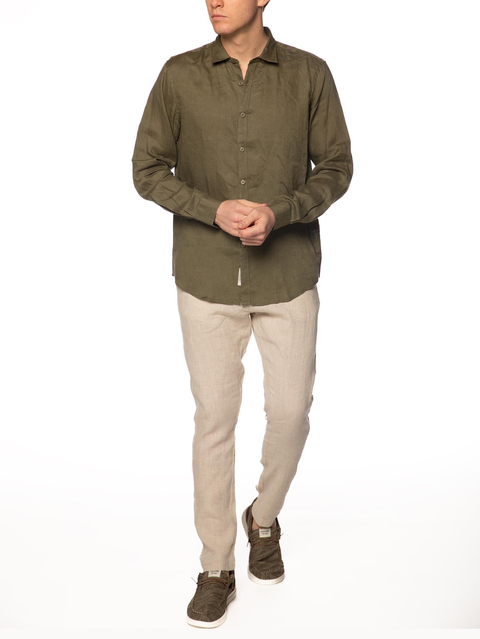 Camicia Gianni Lupo Verde Basic in lino GL7619S MILITARY GIANNI LUPO 
