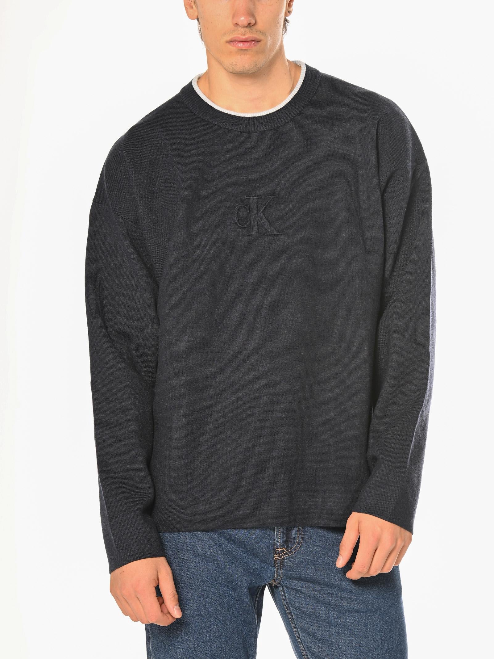 Maglia Calvin Klein Blu Embossed Logo LV04RD300G CEF CALVIN KLEIN 