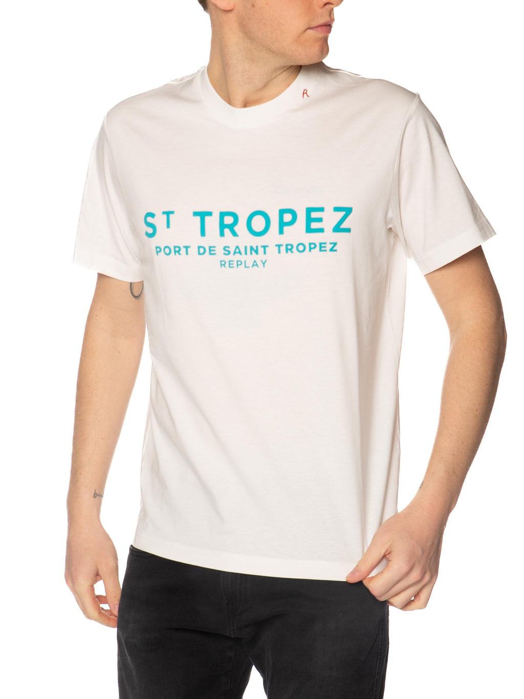 T-shirt Replay Bianco celeste stampa M3546 011 REPLAY 
