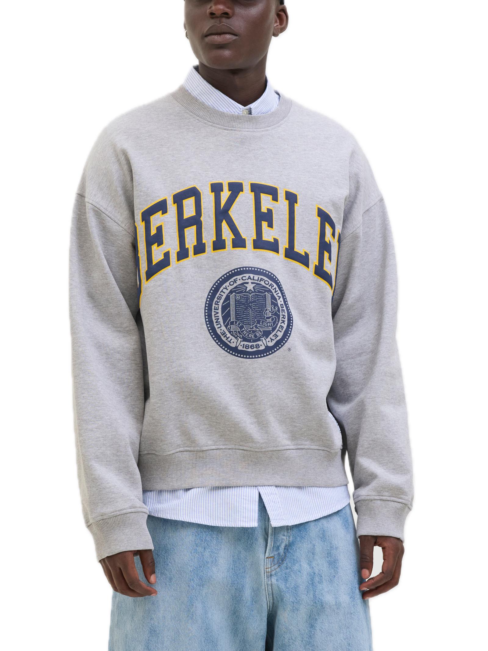 Felpa Jack & Jones Berkeley Grigio con stampa 12290616 /Light Grey Melange JACK & JONES 