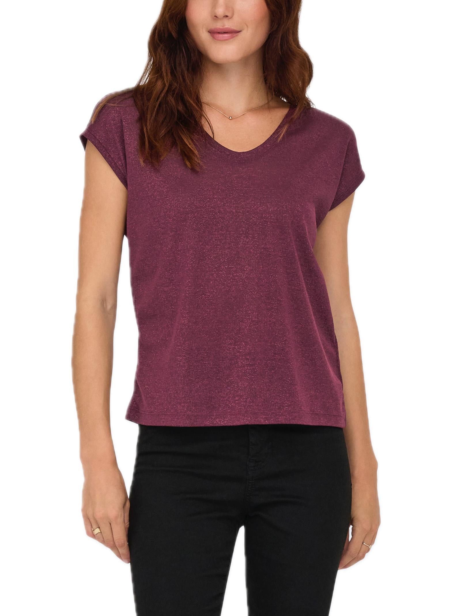 T-Shirt Only Silver Bordeaux in lurex 15136069 /Burgundy ONLY 