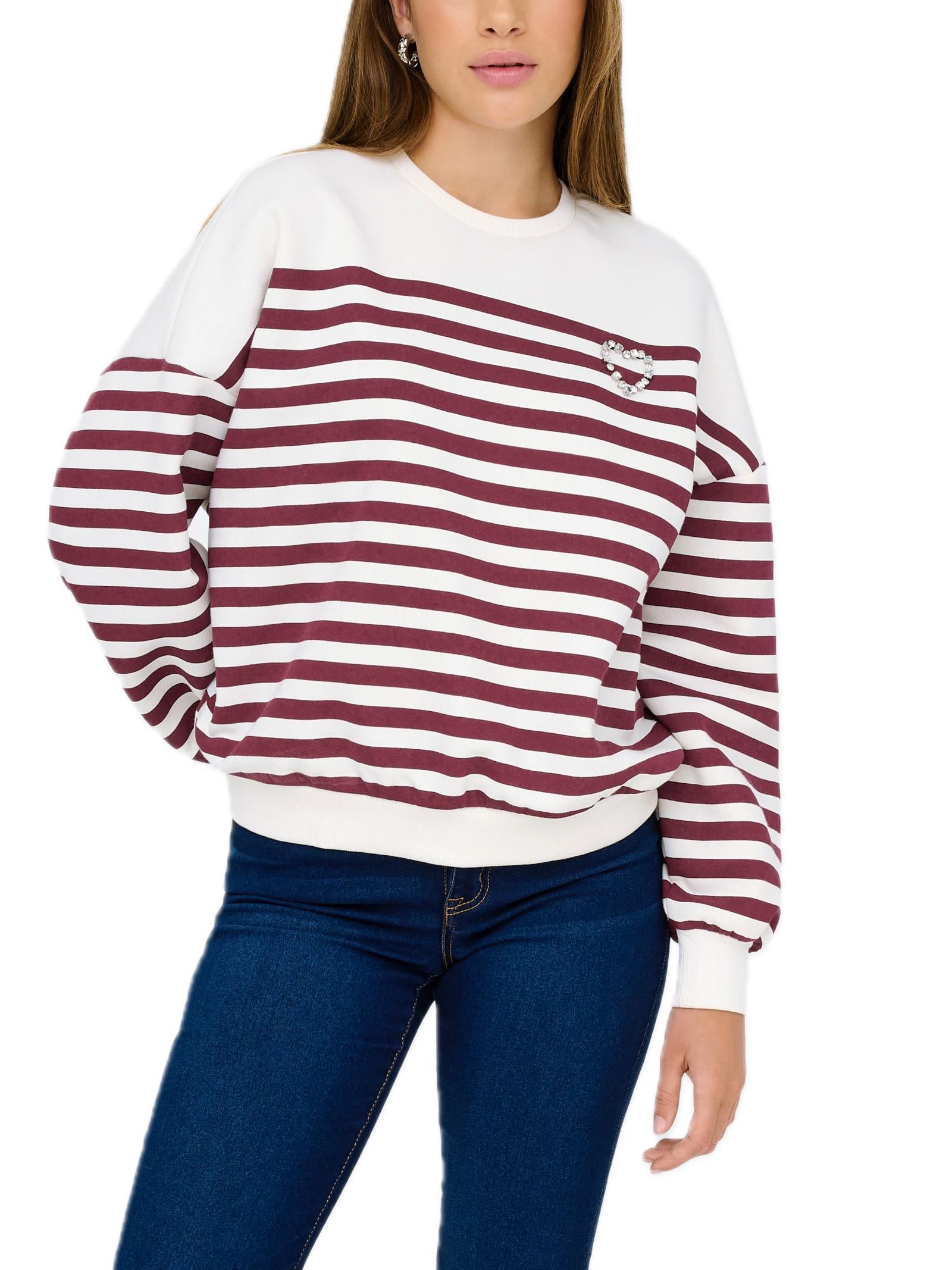 Felpa Only Adele Bordeaux a righe 15358792 /Cabernet Cloud Dancer ONLY 