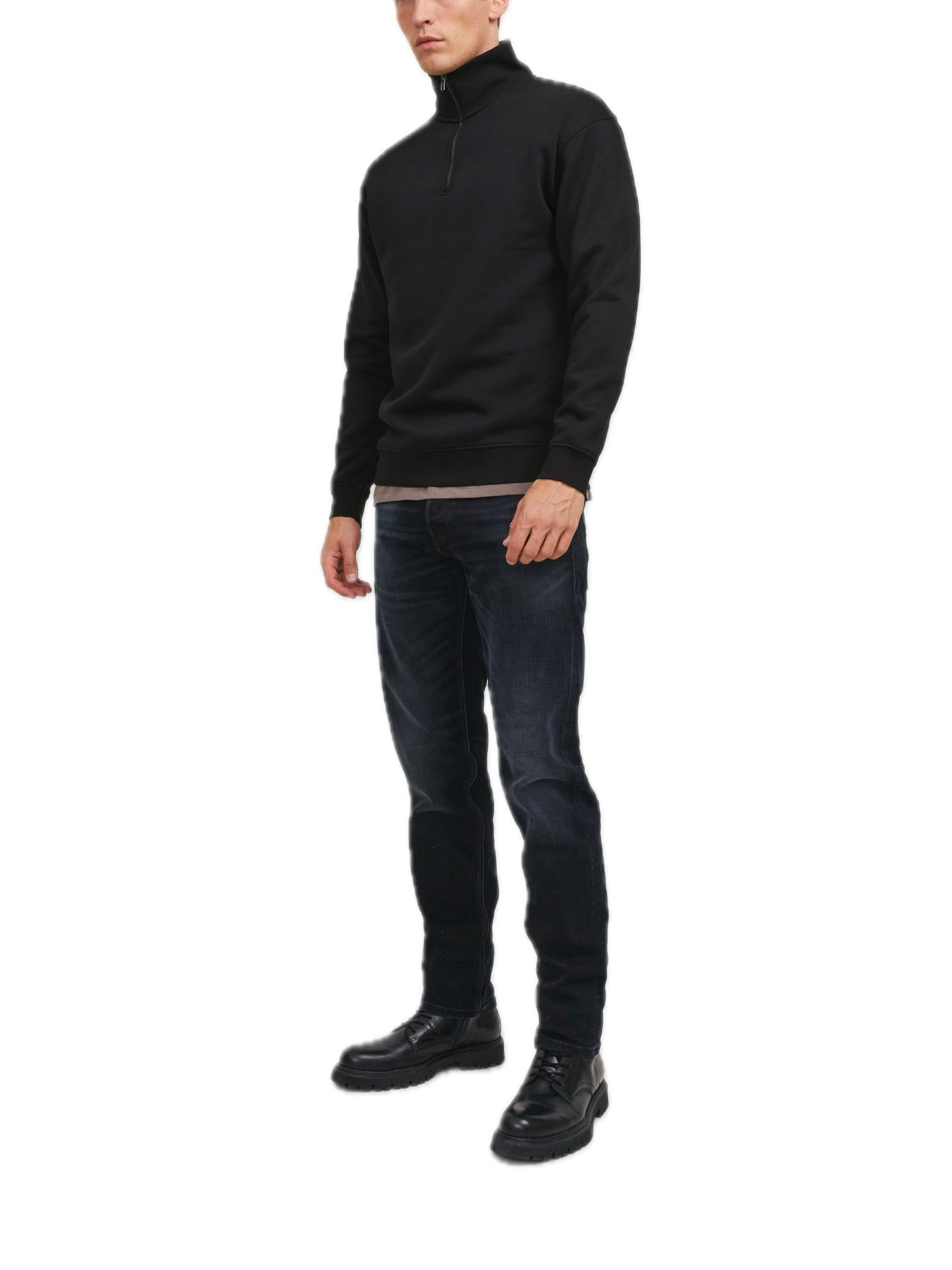 Felpa Jack & Jones Nero Bradley mezza zip 12250747 /Black JACK & JONES 