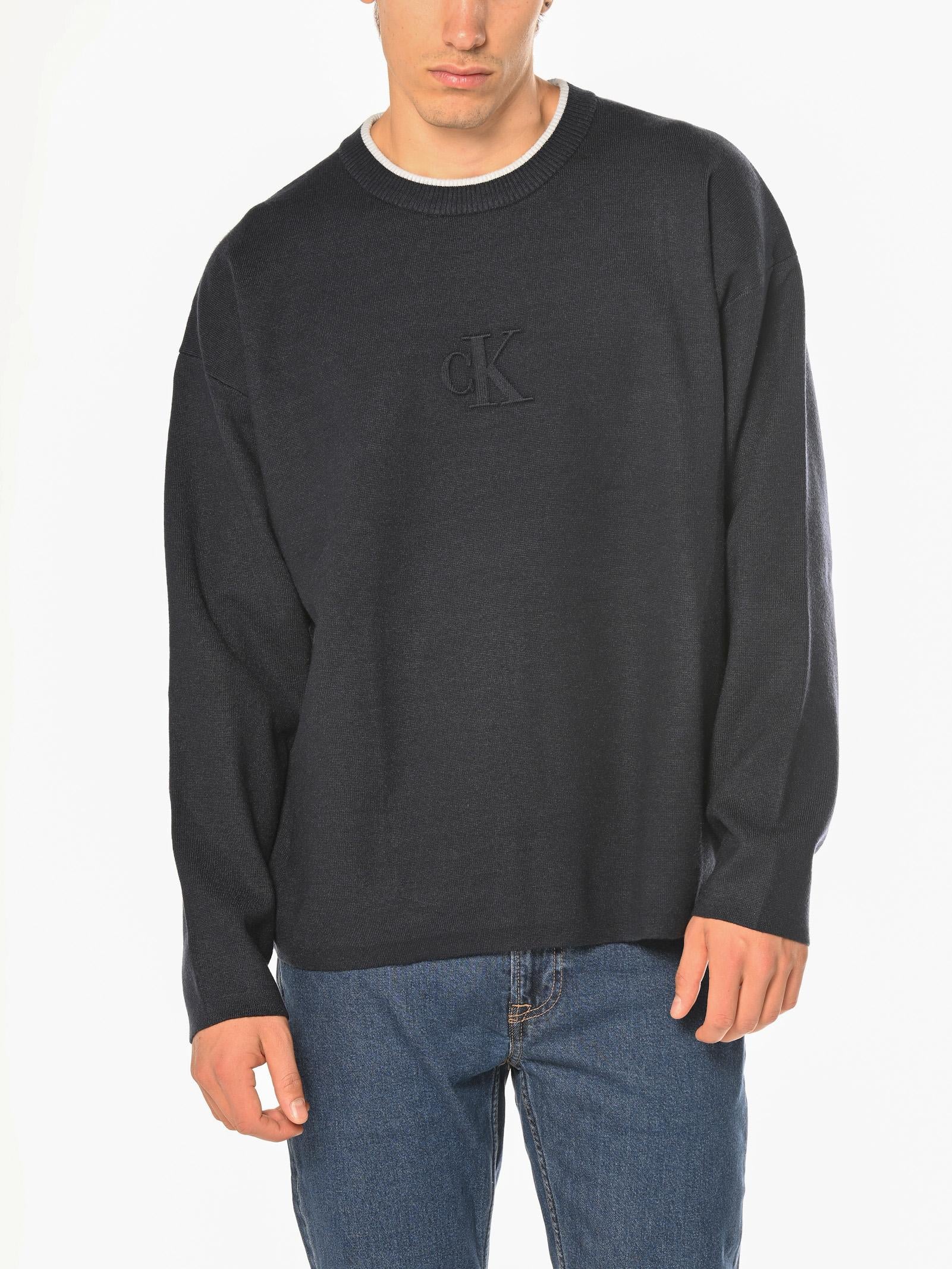 Maglia Calvin Klein Blu Embossed Logo LV04RD300G CEF CALVIN KLEIN 