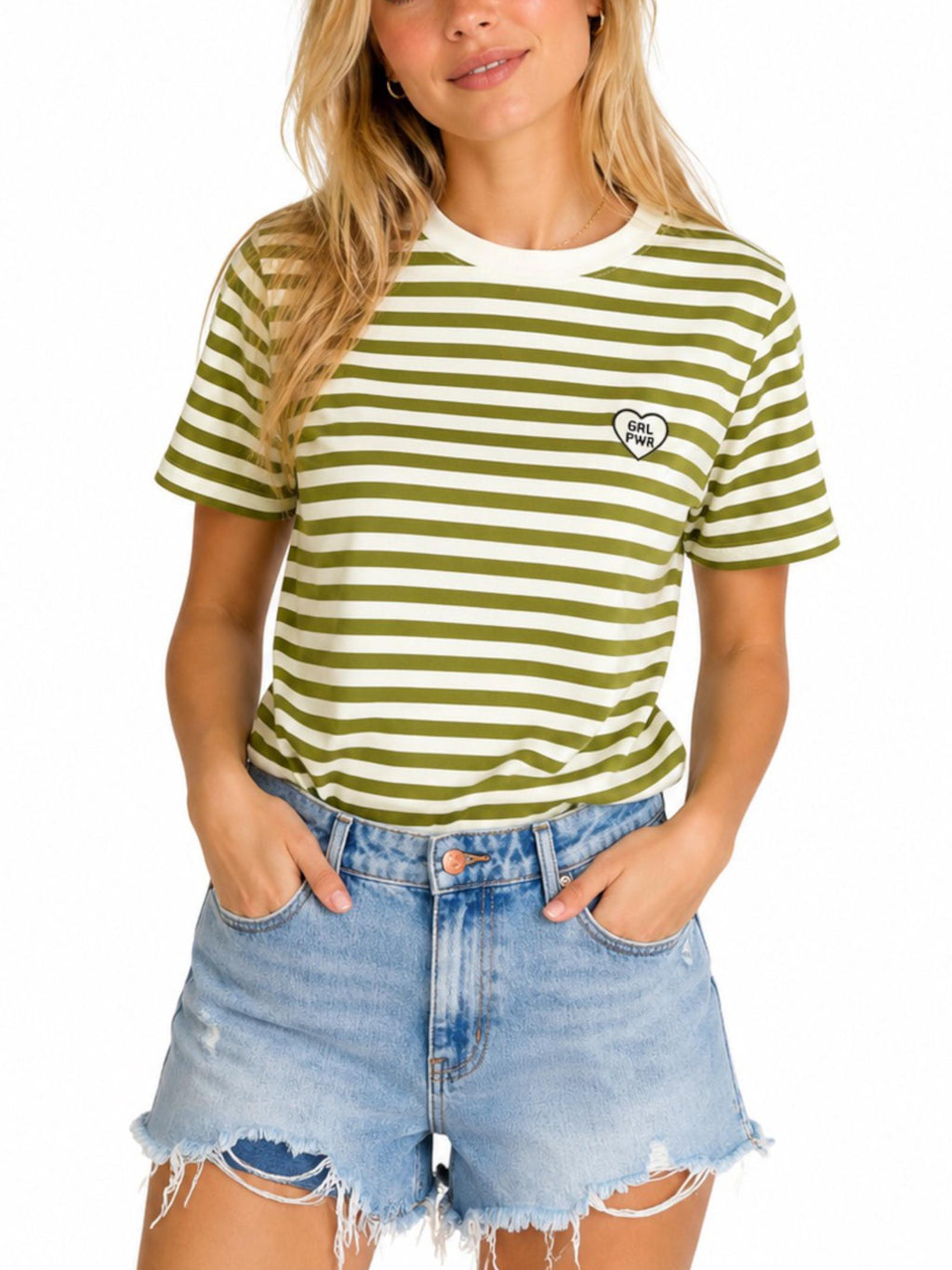T-shirt Only Livina Verde bianco a maniche corte a righe 15359677 /Cardamom Seed ONLY 