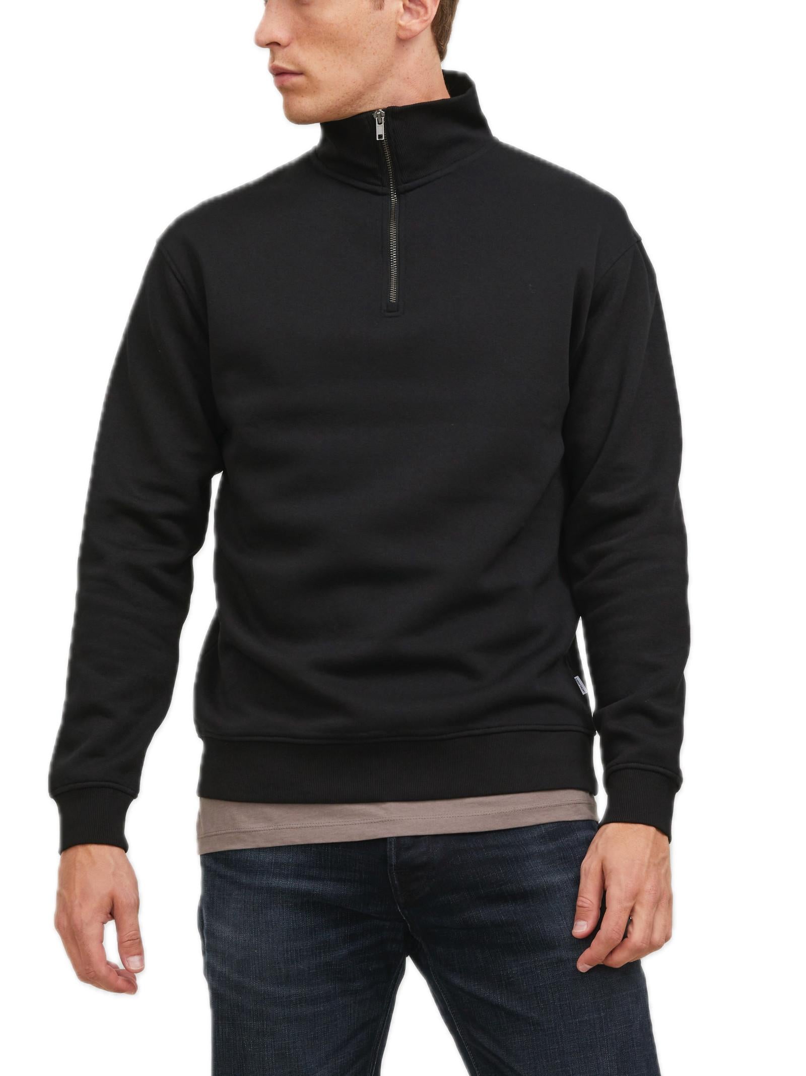 Felpa Jack & Jones Nero Bradley mezza zip 12250747 /Black JACK & JONES 