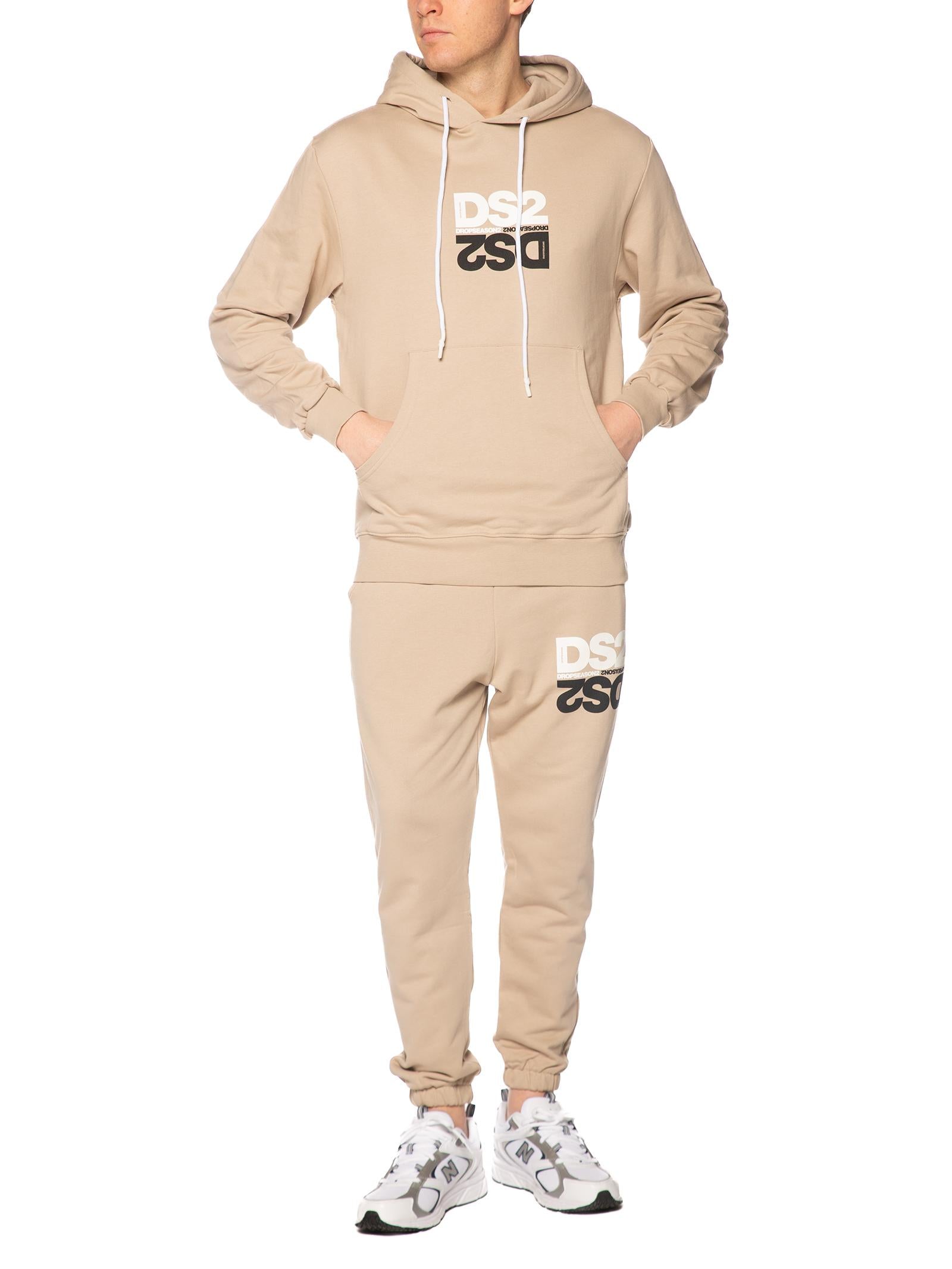 Felpa DS2 Sabbia stampa specchio con cappuccio SS26253 SABBIA DS2 