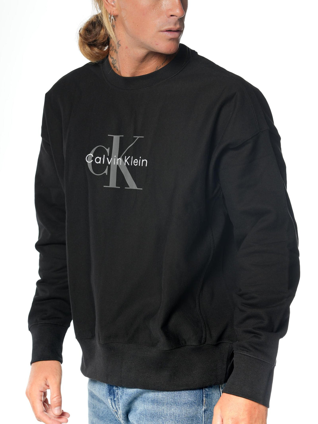 Felpa Calvin Klein Nero Terry girocollo LV04RD234G UB1 CALVIN KLEIN 