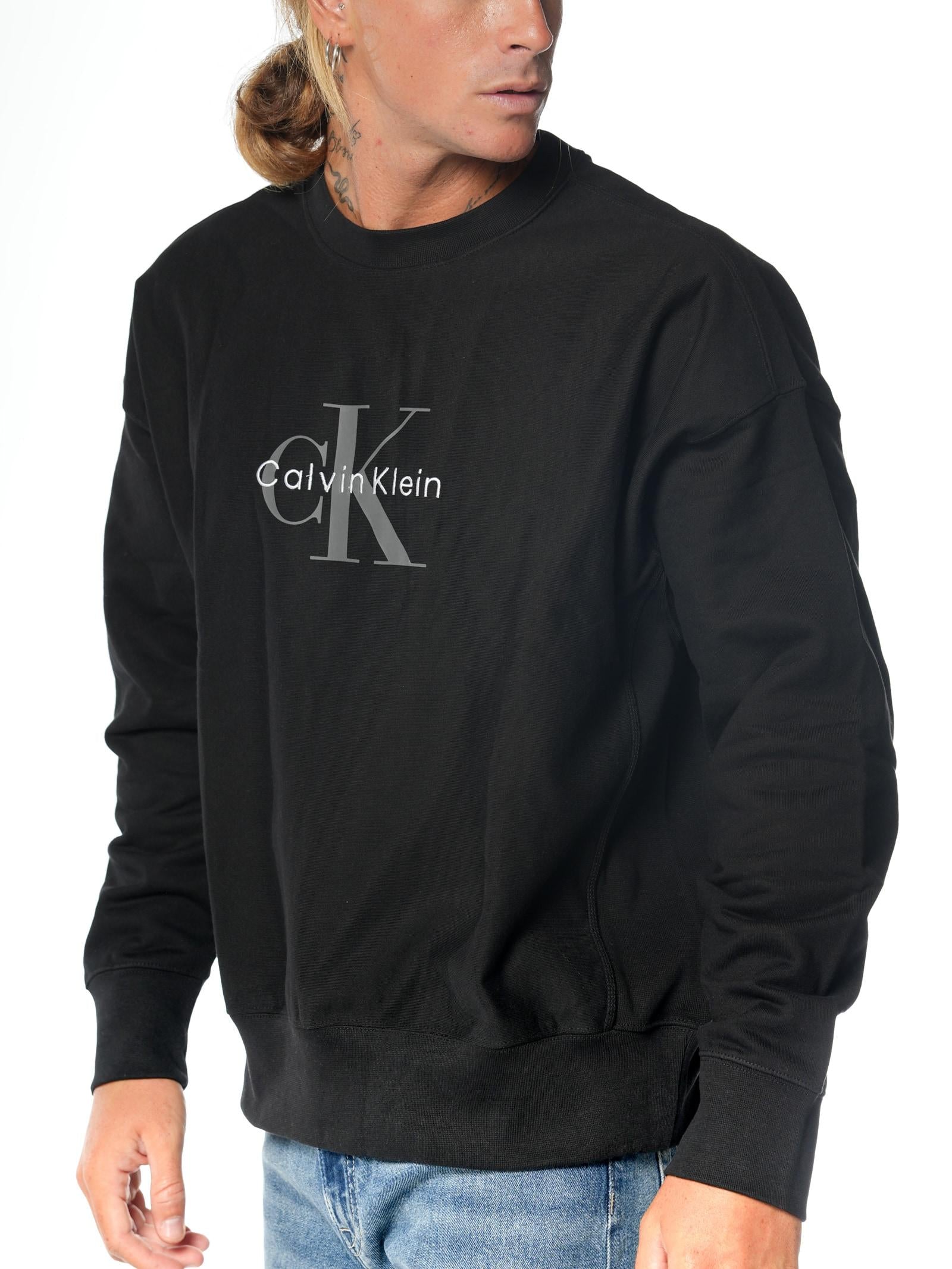 Felpa Calvin Klein Nero Terry girocollo LV04RD234G UB1 CALVIN KLEIN 