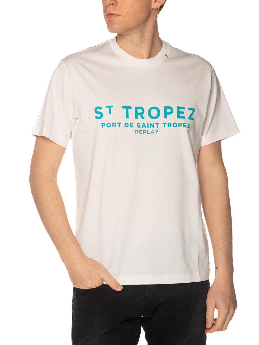 T-shirt Replay Bianco celeste stampa M3546 011 REPLAY 