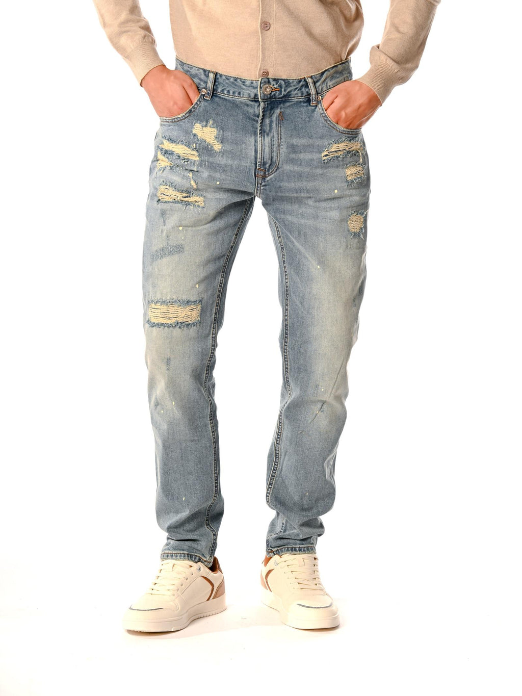 Jeans Gianni Lupo Blue Denim Slim con strappi e riparazioni GL198F MEDIUM BLUE DENIM GIANNI LUPO 