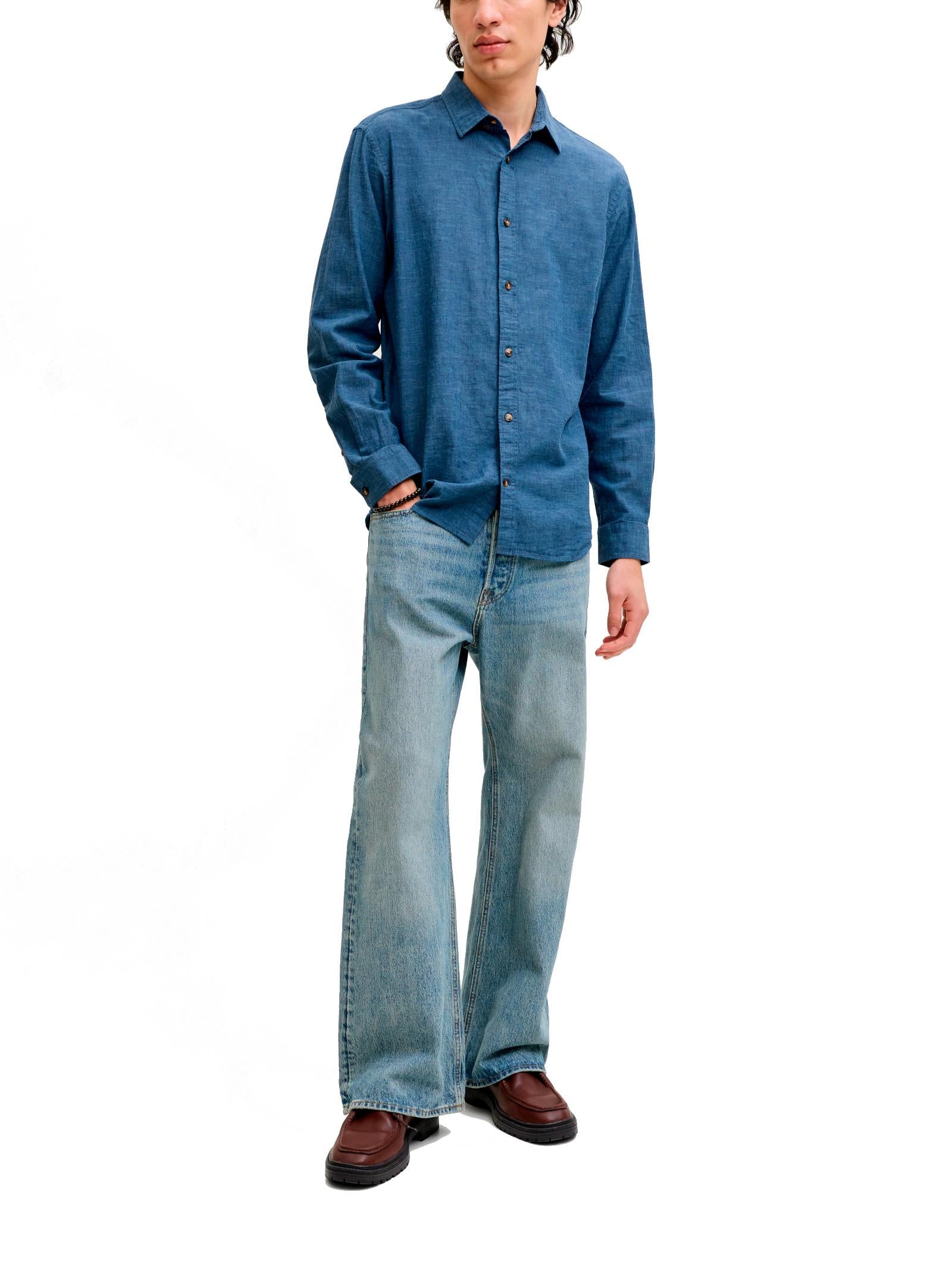 Camicia Jack & Jones Blu Summer misto lino 12289174 /Navy Blazer JACK & JONES 