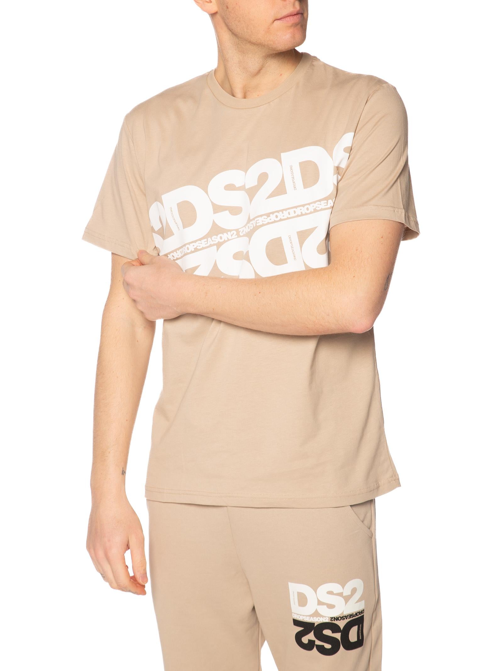 T-shirt DS2 Sabbia con stampa diagonal SS26257 SABBIA DS2 