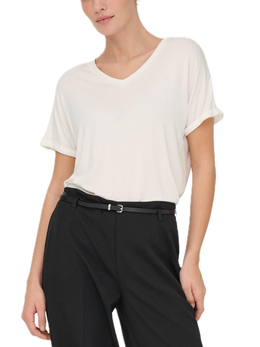 T-shirt JDY Sissy Bianco con scollo a V 15364526 /Cloud Dancer JDY 