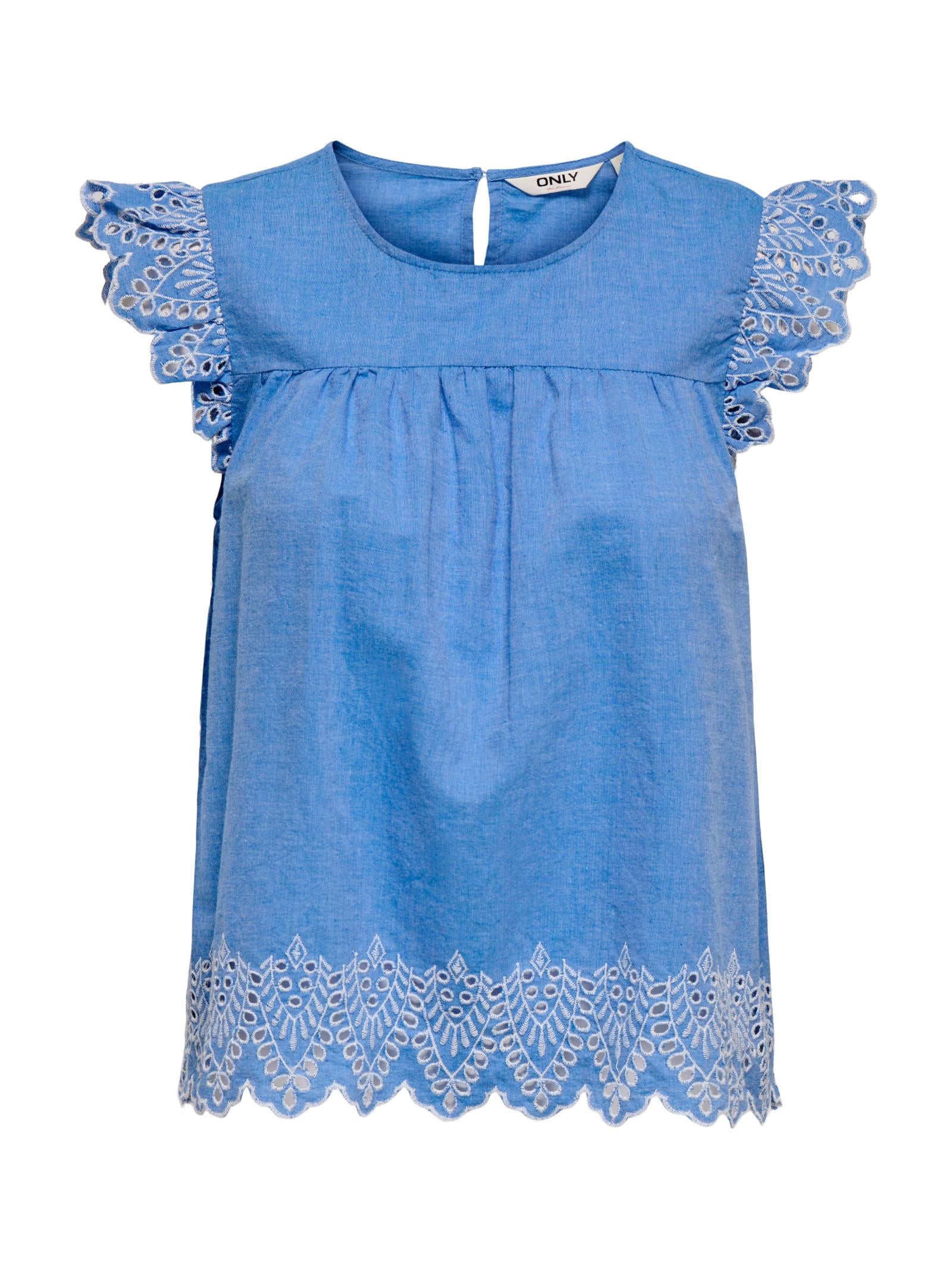 T-shirt Only Azzurro Tulum sangallo 15367431 /Blue Bonnet ONLY 