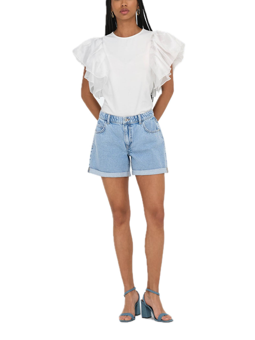 T-shirt Only Bianco Taya con volant 15351039 /Cloud Dancer ONLY 
