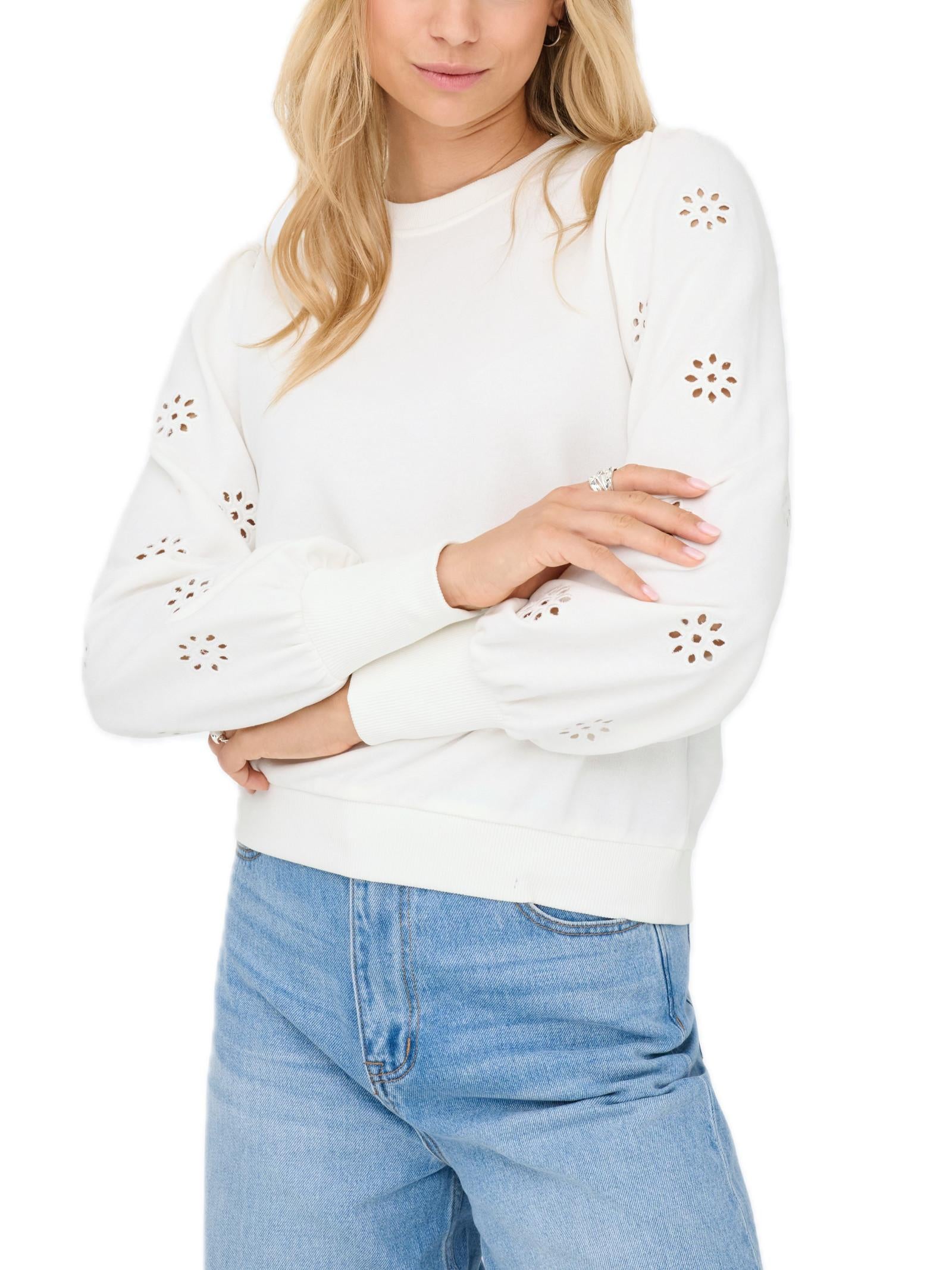 Felpa Only Femme Bianco con ricamo 15315687 /Cloud Dancer ONLY 