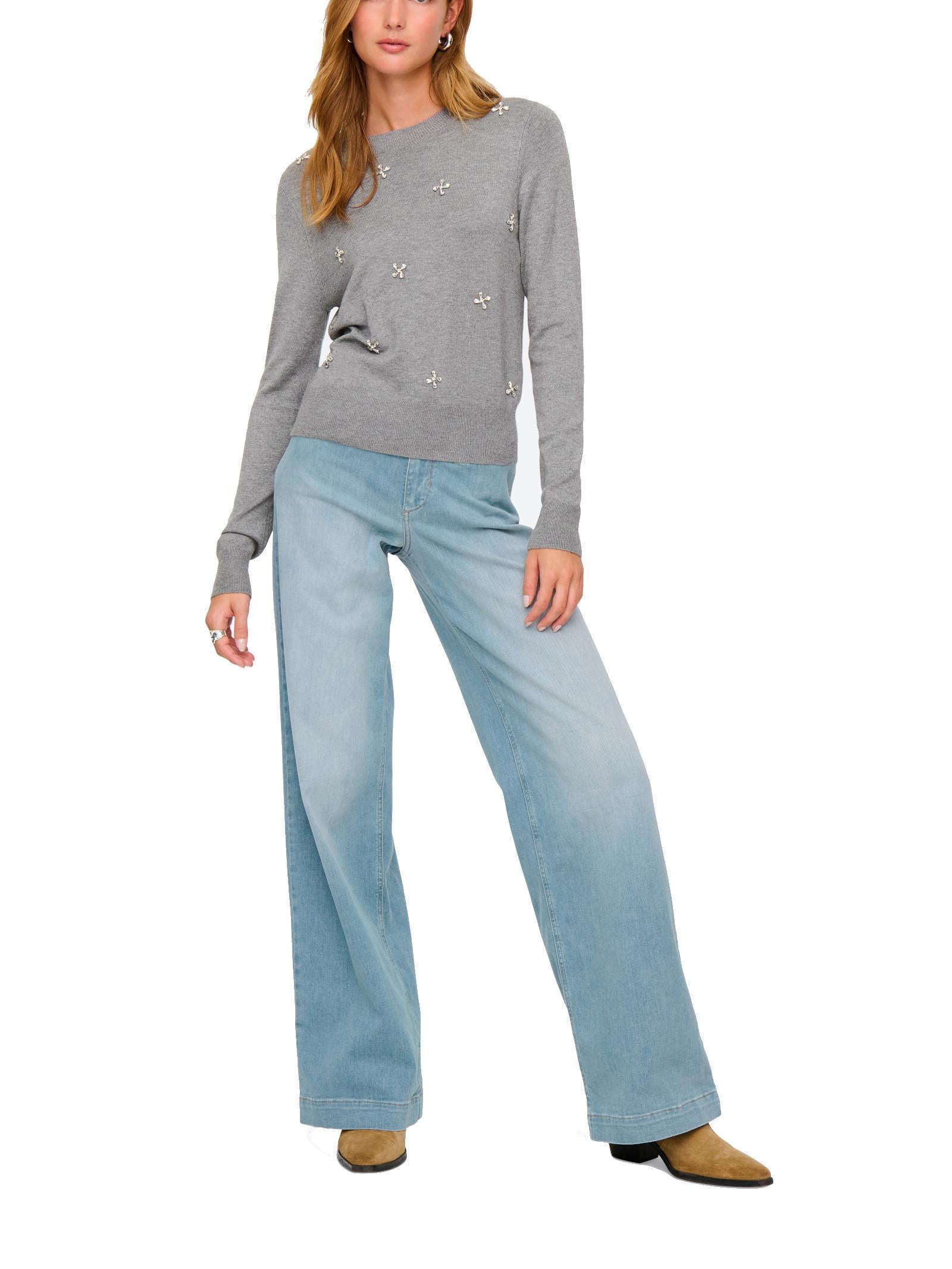 Maglia Only Venice Grigio con strass 15364656 /Light Grey Melange ONLY 